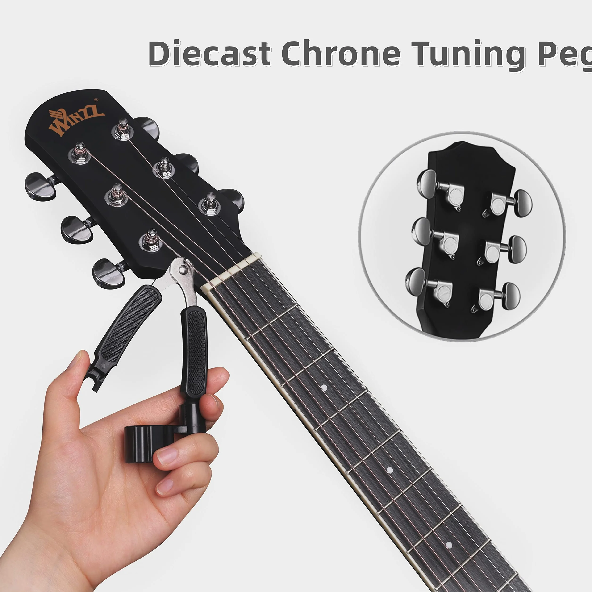 Winzz Pełnowymiarowy zestaw gitary akustycznej 4/4 dla dorosłych początkujących, czarna gitara akustyczna ze stali strunowej dla dzieci w wieku od 12 lat (100 cm, Cutaway)