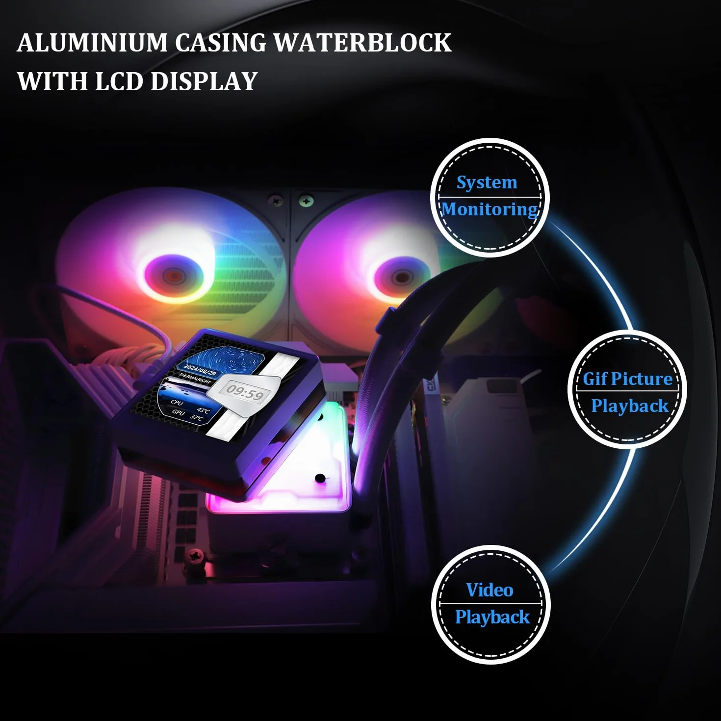 Thermalright Grand Vision 240 ARGB AIO Chłodnica procesora PC 240 specyfikacje IPS LCD 480 x 480 i 3,4 cala do AM5, Intel LGA1700/1851, wysoka wydajność