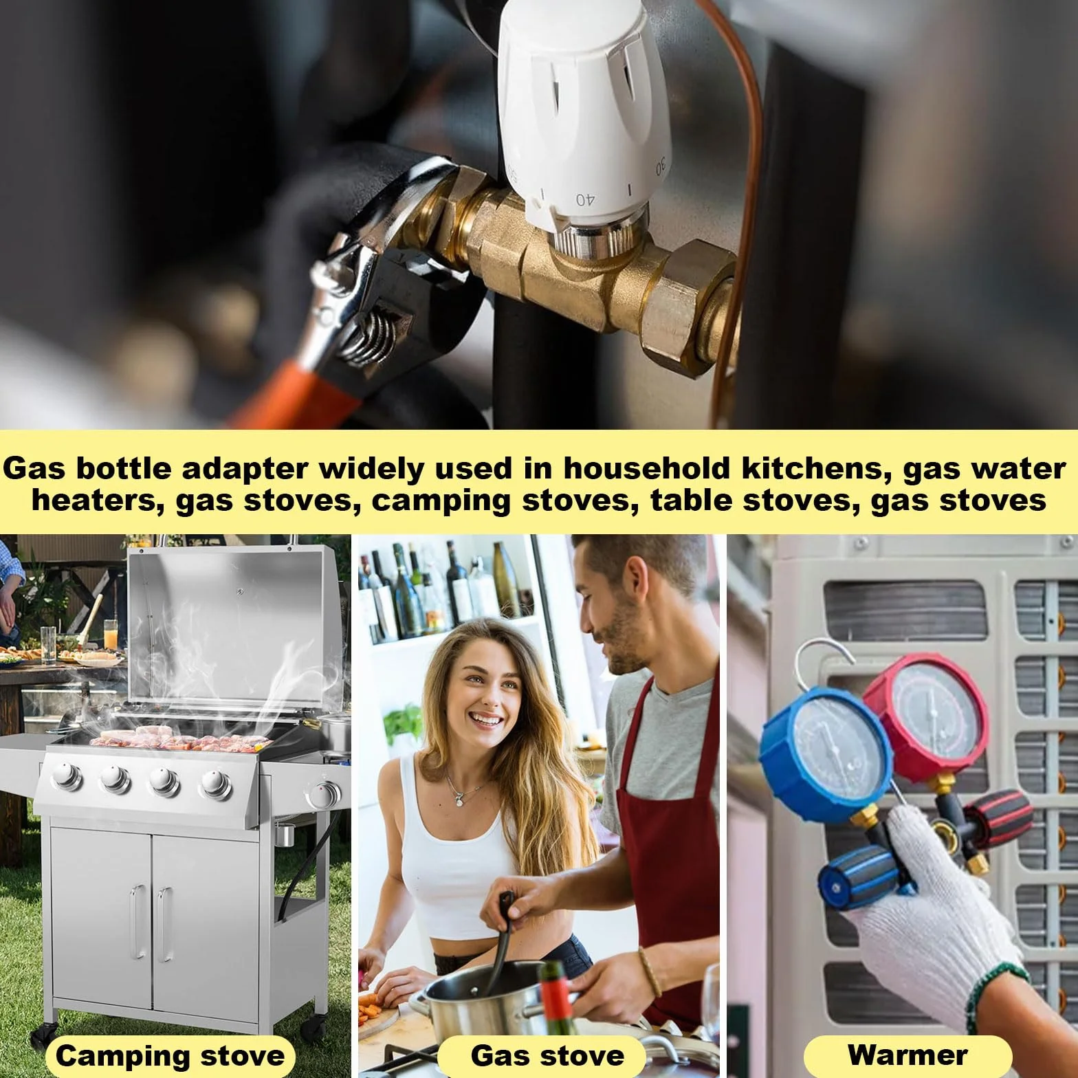 2 adaptery gazowe 3/8 na 1/4, złącze węża gazowego, armatura do kuchenki gazowej z mosiądzu, przyłącze węża gazowego, adapter LPG z mosiądzu do kuchenek gazowych i kempingowych