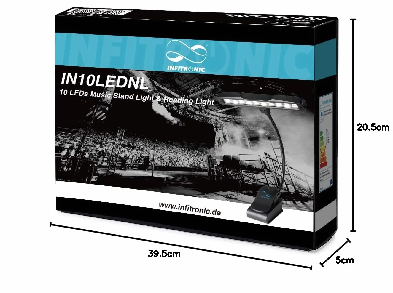 Infitronic IN10LEDNL – 10 diod LED lampka na pulpicie nut/lampka do czytania/lampka zaciskowa 2 poziomy jasności, czarna