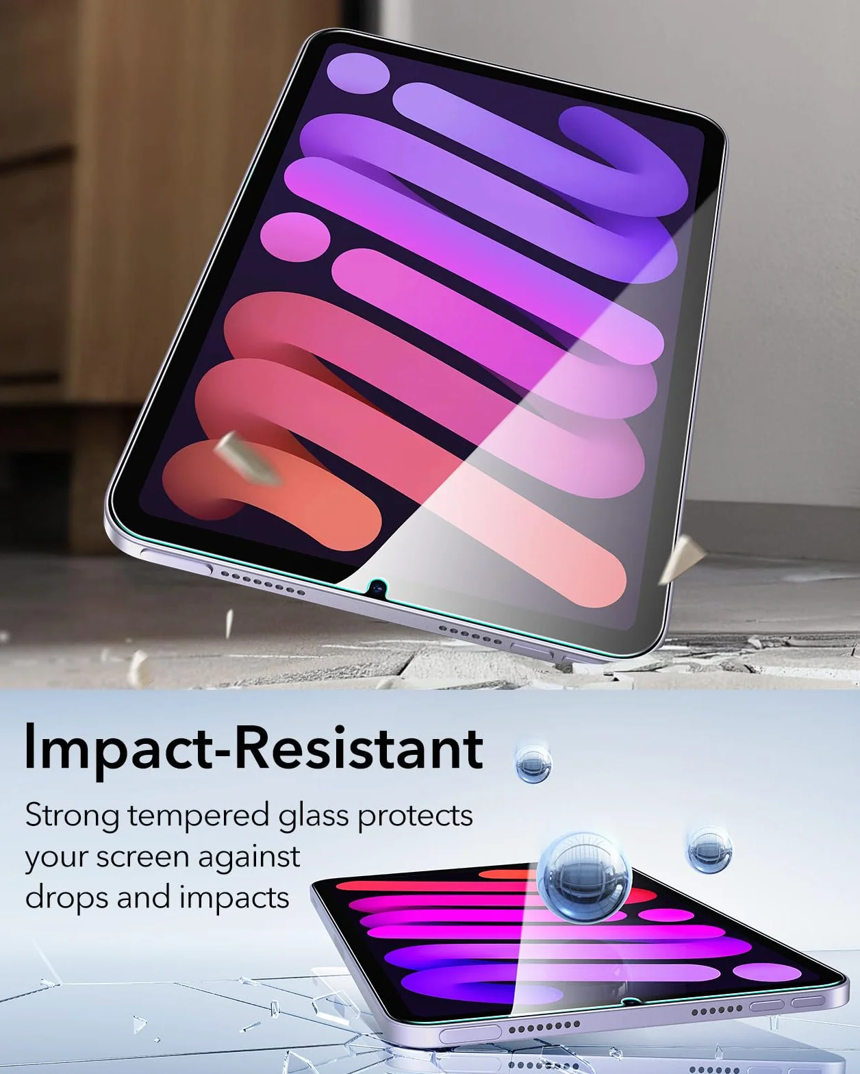 Szkło hartowane ESR kompatybilne z iPadem Mini 6 2021, odporna na zarysowania przezroczysta ochrona ekranu HD dostarczana z łatwą ramą instalacyjną, opakowanie 2 szt