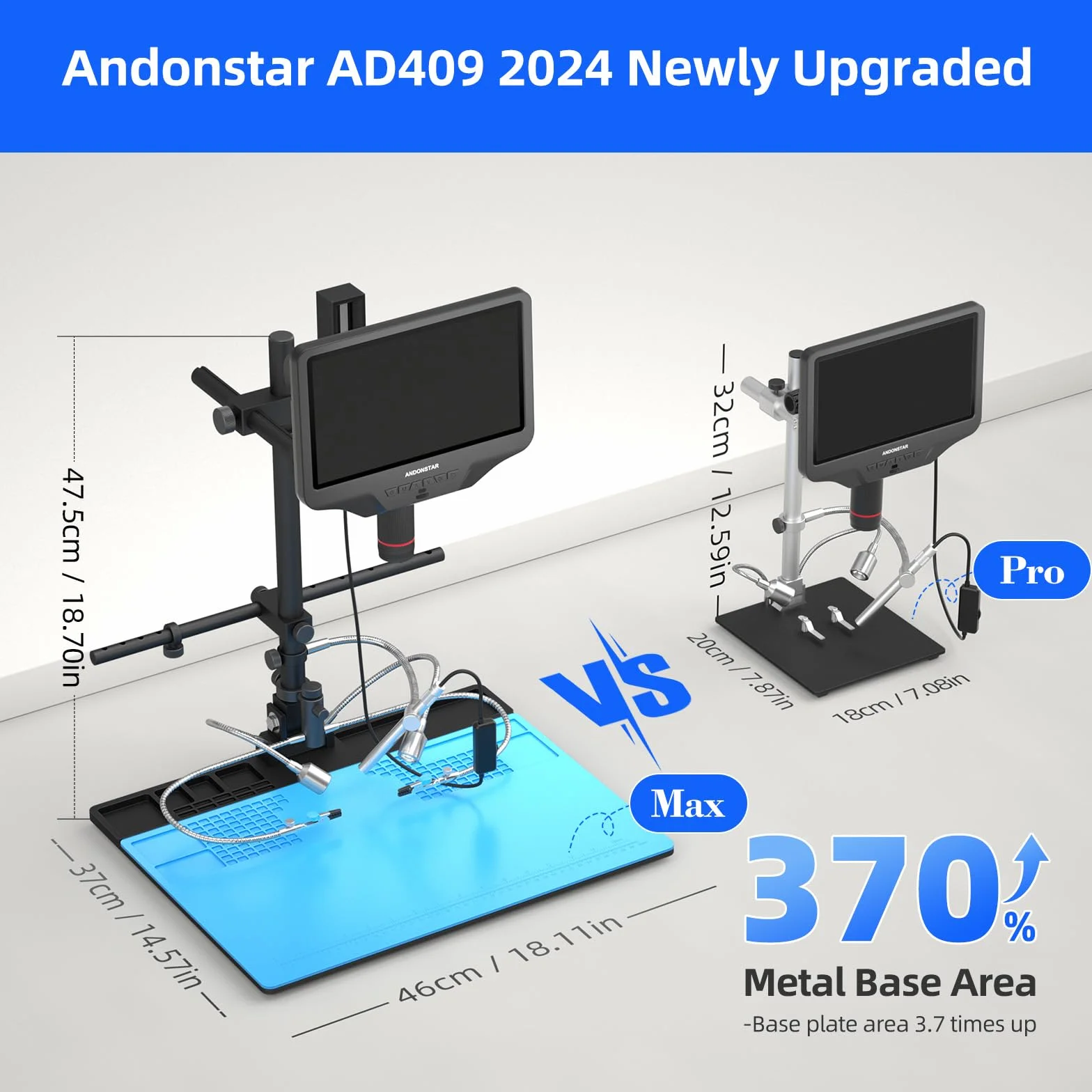 Andonstar AD409 Max cyfrowy mikroskop HDMI ze stacją lutowniczą, endoskopem, 10,1-calowym ekranem LCD, kamera mikroskopowa 300X USB do profesjonalnego lutowania PCB, obsługuje Windows PC
