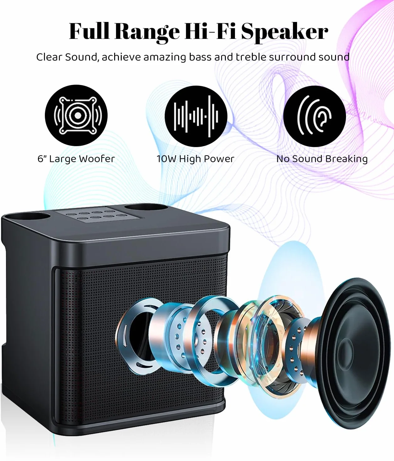 Maszyna do karaoke dla dorosłych i dzieci z 2 bezprzewodowymi mikrofonami UHF, przenośny głośnik Bluetooth, system głośników PA z lampkami imprezowymi LED, na imprezę, piknik, do samochodu, na