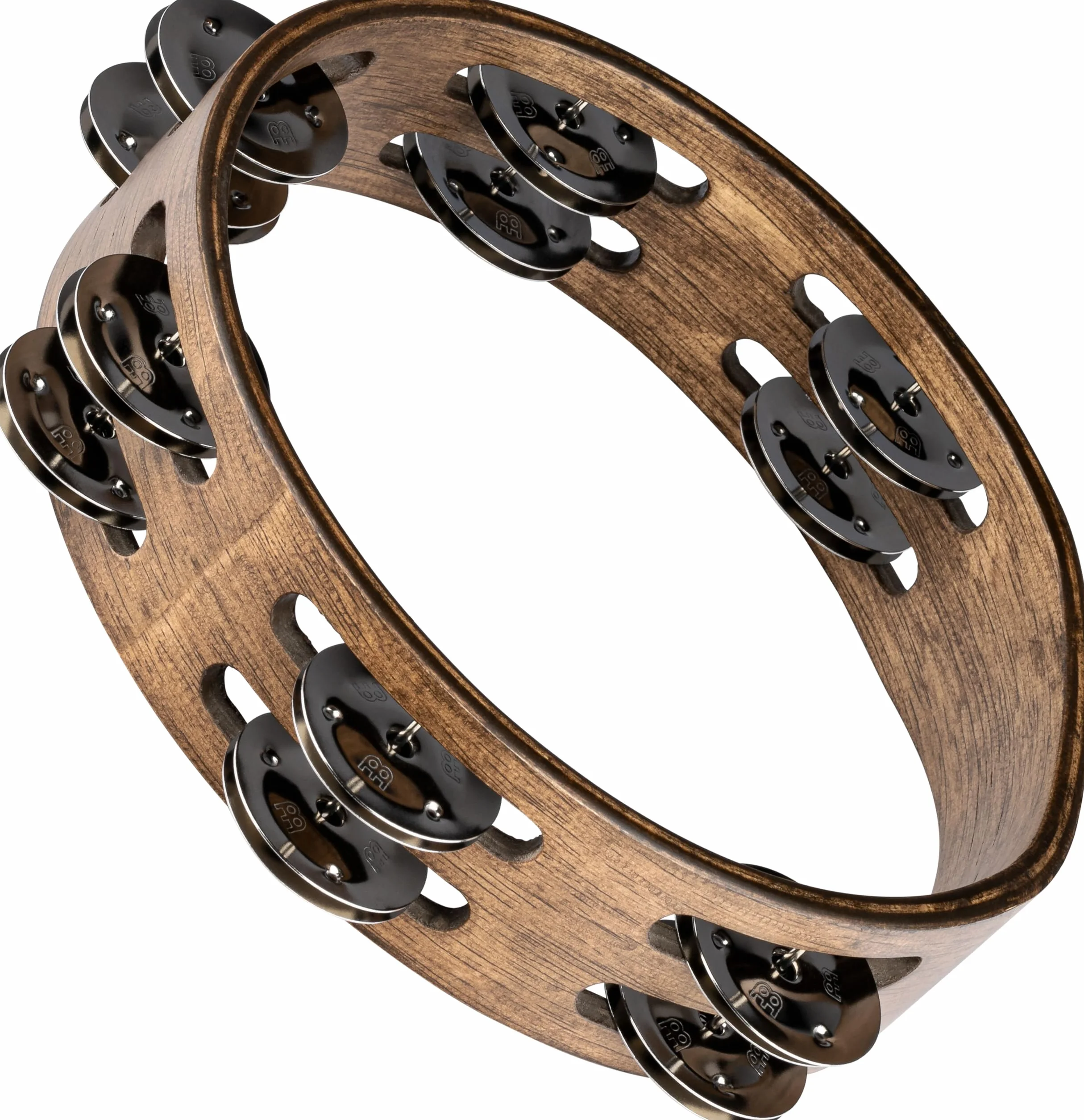Meinl Percussion Compact Wood Tamborine - 2-rzędowy tamburyn - średnica 20 cm - dąb Siam/stal, orzech brązowy/naturalny (CTA2WB)
