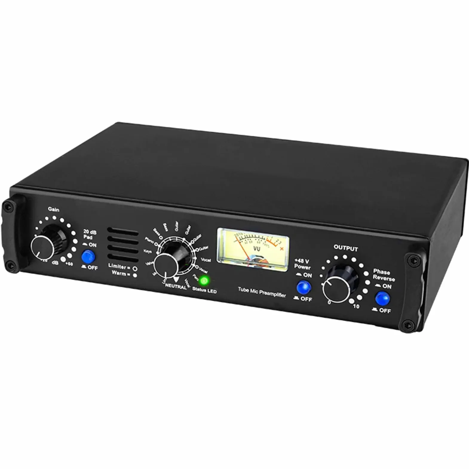 Przedwzmacniacz mikrofonu rurowego, kondensator/dynamiczny wzmacniacz mikrofonowy, z wzmocnieniem 60 DB, zasilaczem 48 V, miernik VU, do nagrywania w studiu, podcastu