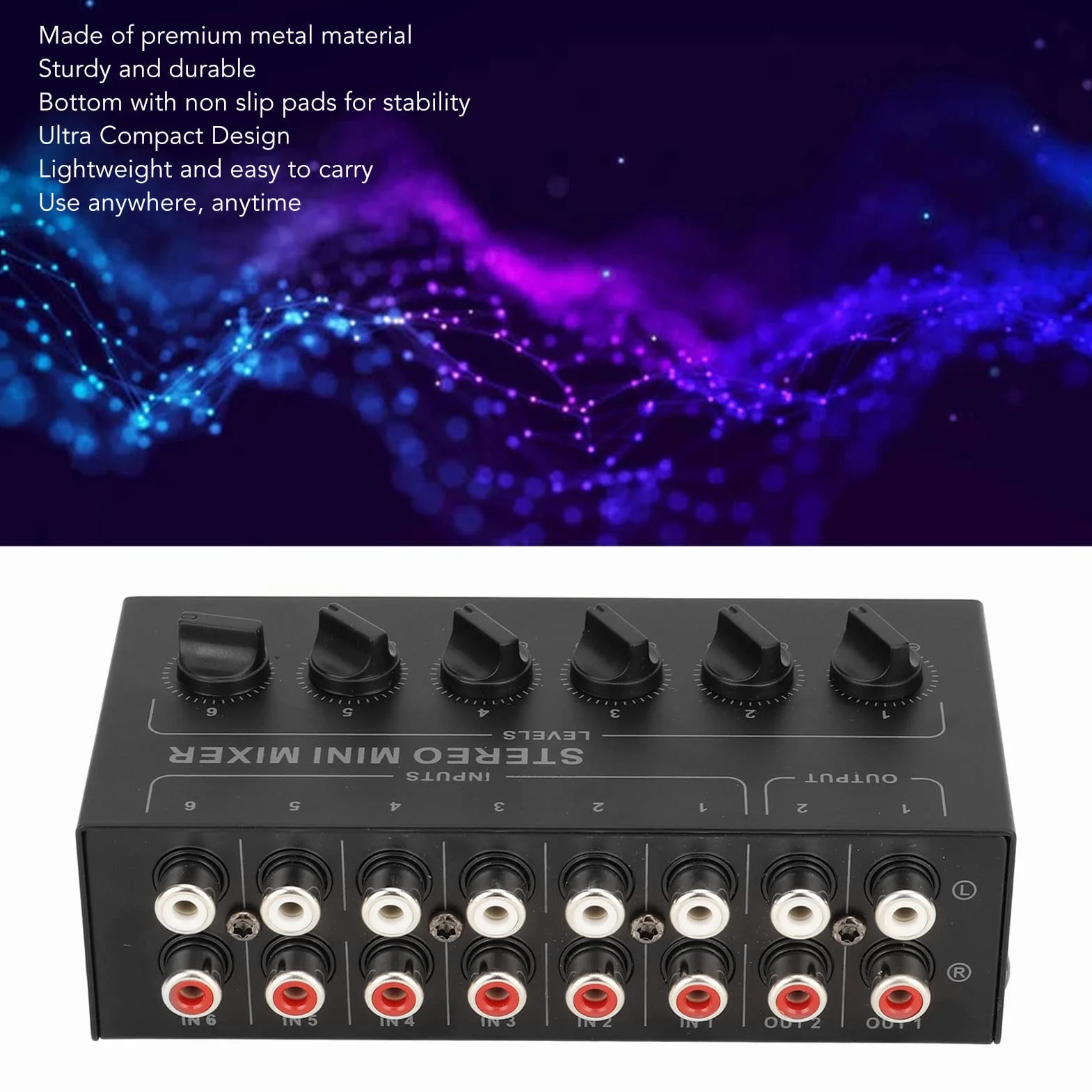 Mini Mikser Stereo 6-kanałowa Niezależna Regulacja Głośności Przenośny Mikser Pasywny do Laptopa PC CD