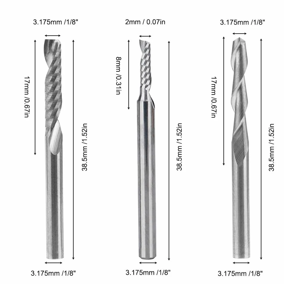 Afunta - frezy karbidowe, 4 szt., 8 mm, frez CNC dwuostrzowy + 8 szt. frezów (2 rodzaje), jednoostrzowe, do nylonu, żywicy, ABS, akrylu, PCV, MDF, twardego drewna