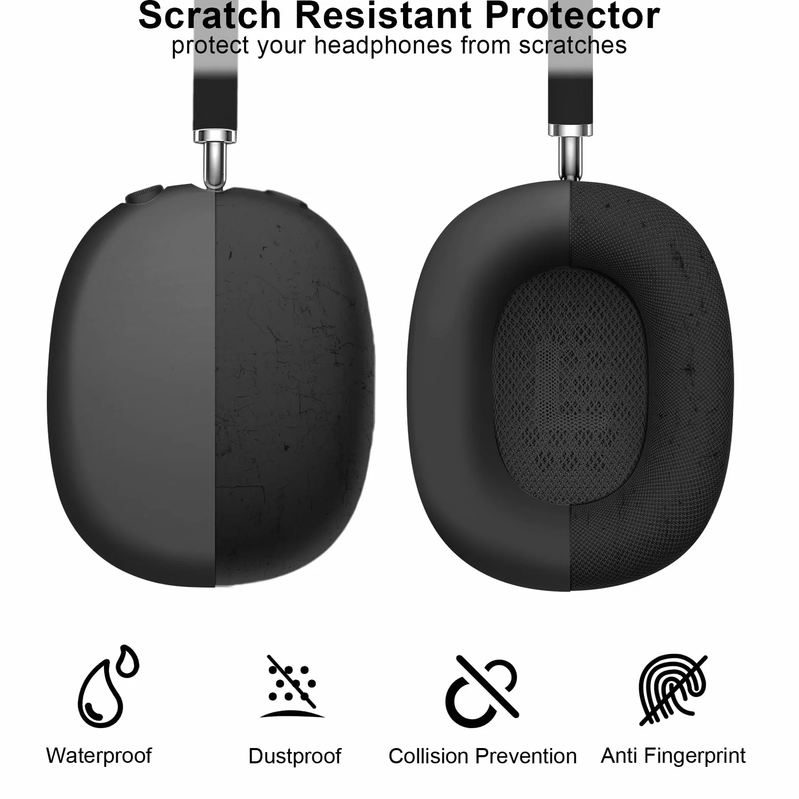 Ainiv Silikonowe etui ochronne na słuchawki Airpods Max (zestaw 3-częściowy) - (opaska + osłona + nauszniki) - czarne | Nakładka na uszy i opaska na głowę