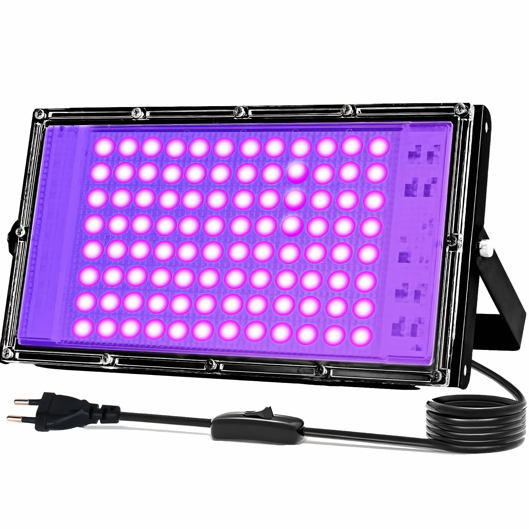 Reflektor UV z czarnym światłem 100 W, 395-400 nm, czarne światło, IP66, wodoszczelny reflektor LED UV z wtyczką, czarne światło, światło UV na imprezę neonową, dyskotekę, Halloween