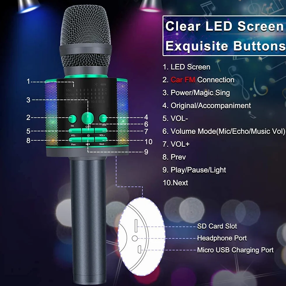 BONAOK Magic mikrofon karaoke, ulepszone bezprzewodowe nagrywanie mikrofonu Bluetooth, mikrofon dziecięcy ze zmieniaczem głosu, mikrofon FM-Bluetooth, kompatybilny z urządzeniami Bluetooth, zielony
