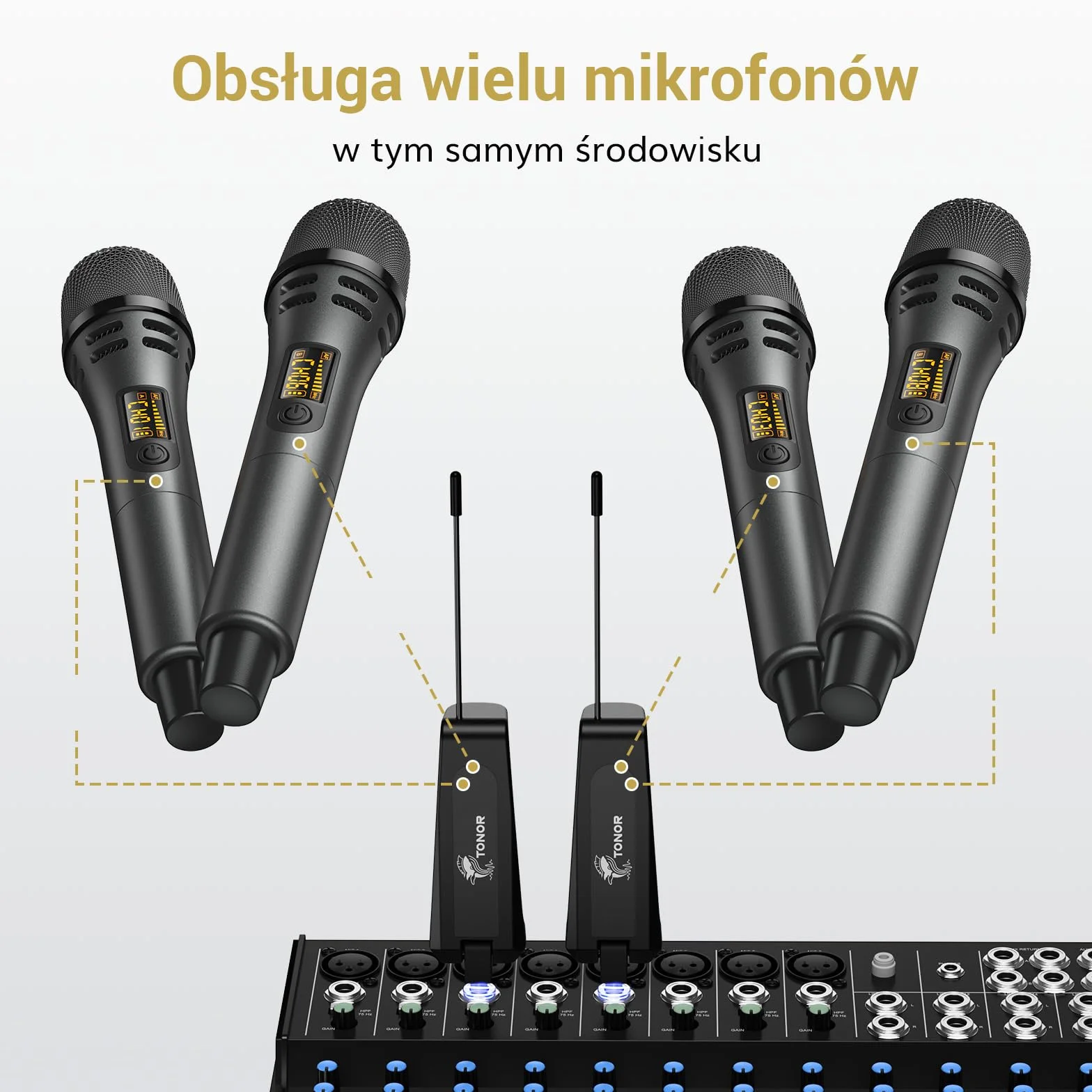 Mikrofon bezprzewodowy, bezprzewodowy system mikrofonu TONOR UHF metalowego bezprzewodowego z odbiornikiem, do karaoke, śpiewu, imprezy, wesela, DJ, mowy, 200ft(TW320)