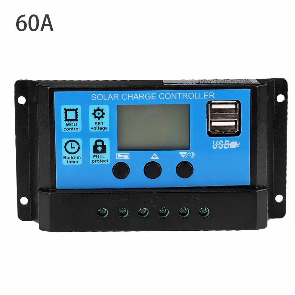 Aramox Sterownik solarny 12 V-24 V MPPT, regulator solarny PWM 60A/50A/40A/30A/20A/10A (60A), Szary|Czarny