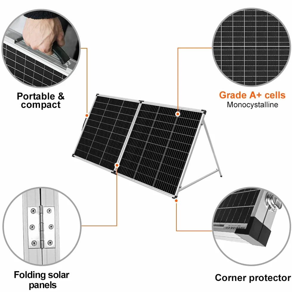DOKIO Walizka solarna 200 W 18 V na baterie 12 V i stacja zasilająca z regulatorem ładowania (2 porty USB), torba transportowa