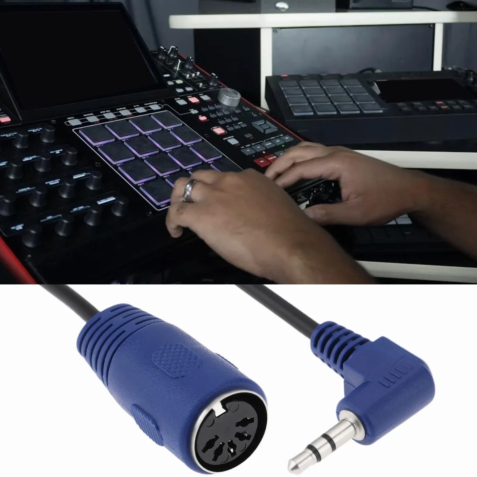 5-pinowy kabel MIDI żeński do TRS 3,5 mm męski kabel kompatybilny z Akai MPC Studio MPC Touch MPX8 SQ-1, 90° TRS
