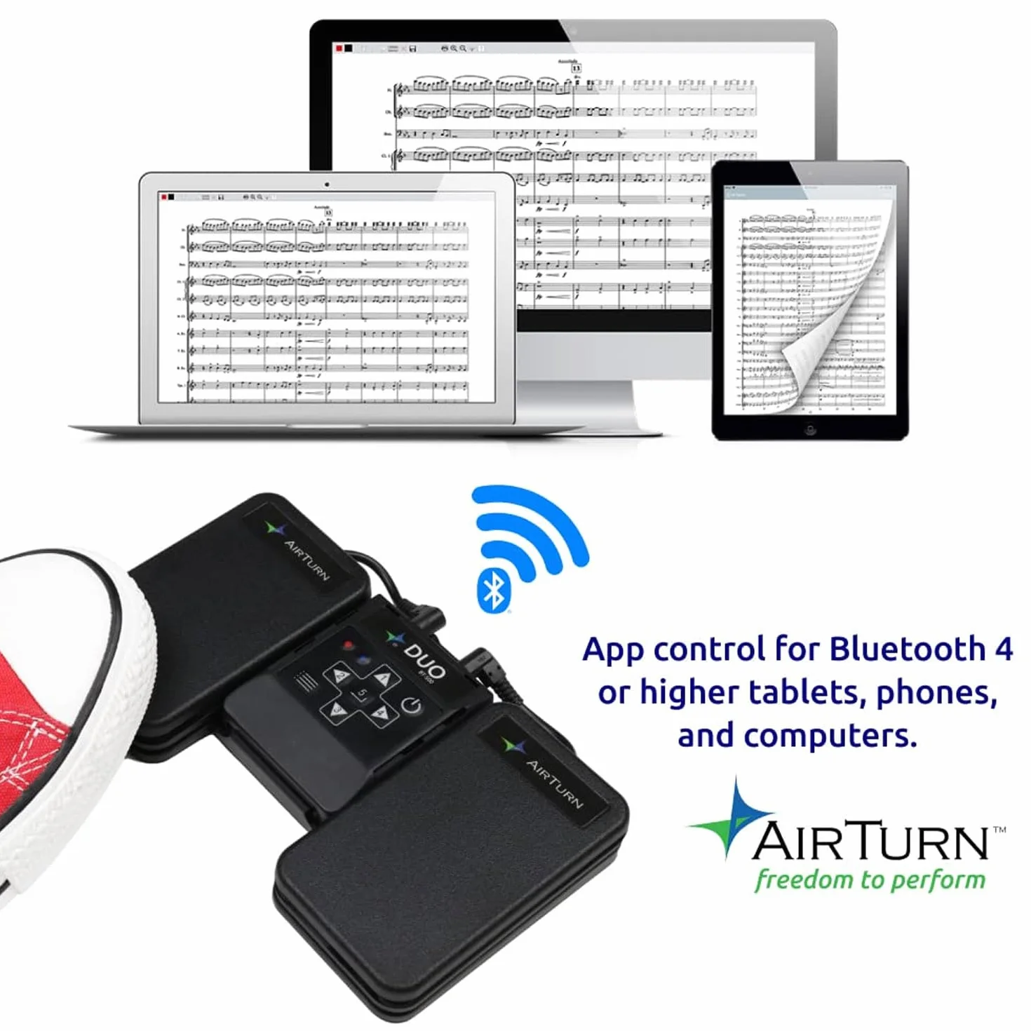 Airturn Duo 500 przełącznik nożny Bluetooth z zasilaczem keepdrum