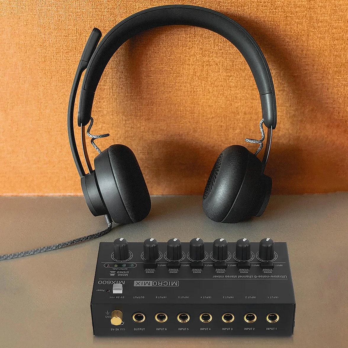 WANGCL Mikser dźwięku Ultra kompaktowy metalowy niski poziom hałasu 6-kanałowy mikser liniowy stereo do nagrywania na żywo w domowym studiu