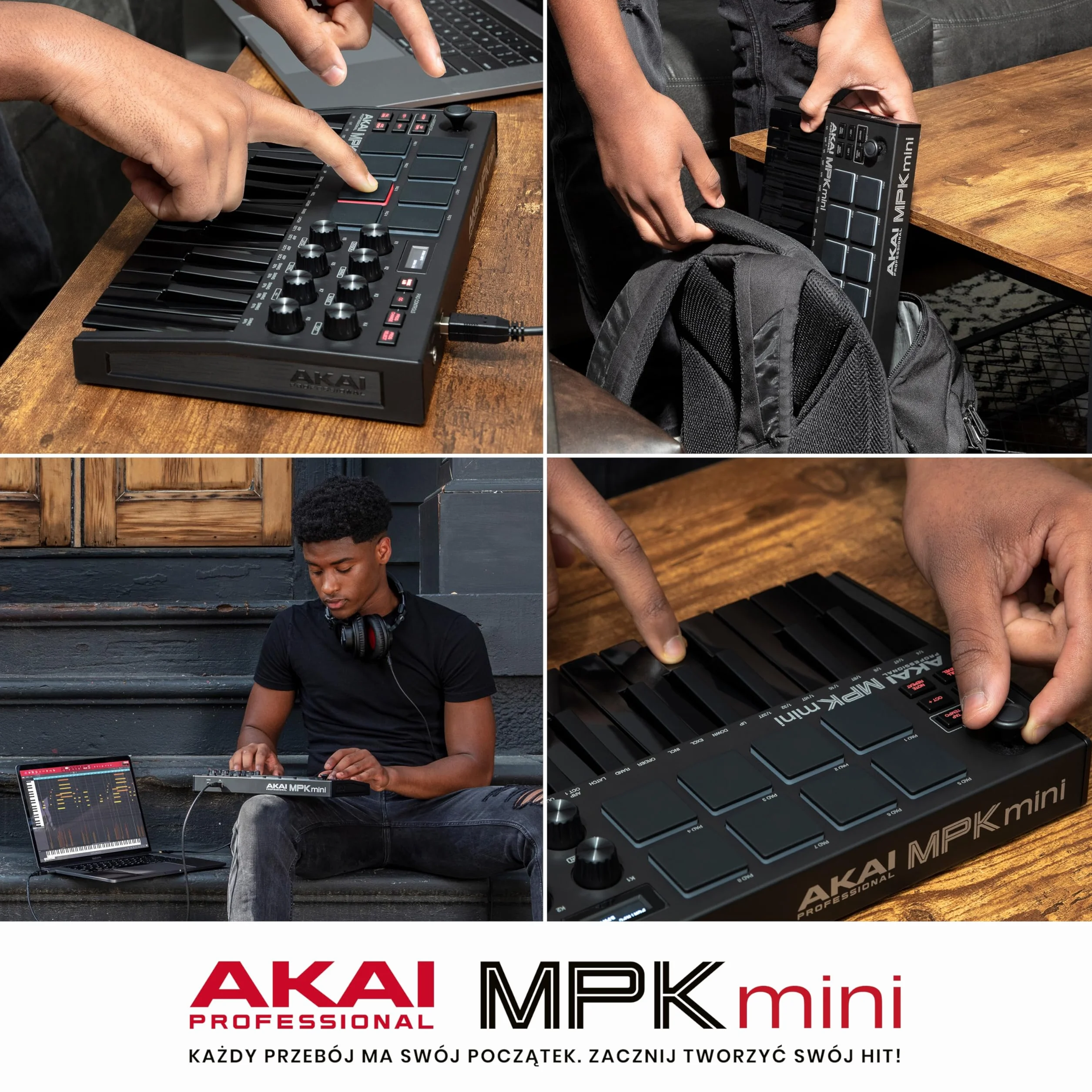 Akai Professional MPK Mini MK3 25-klawiszowa klawiatura sterująca USB MIDI z 8 podświetlanymi padami, 8 pokrętłami, programem do produkcji muzyki, pakiet Native Instruments (integracja NKS), Czarna