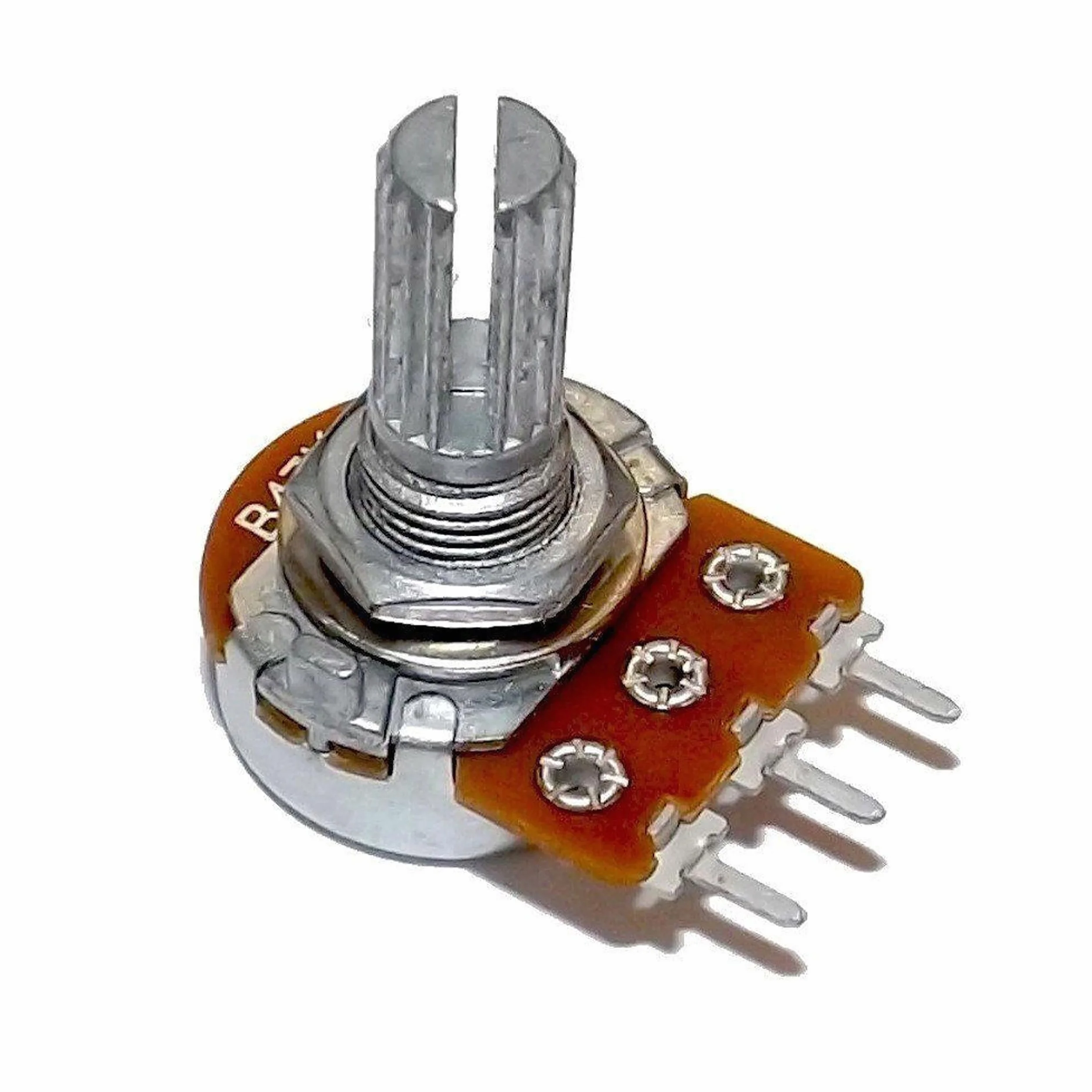 Obrotowy potencjometr liniowy B10K - 10 kΩ, 300 °, 0,125 W, wał 15 x 6 mm, tolerancja ± 20% | montaż PCB 5 mm | precyzyjny komponent elektroniczny