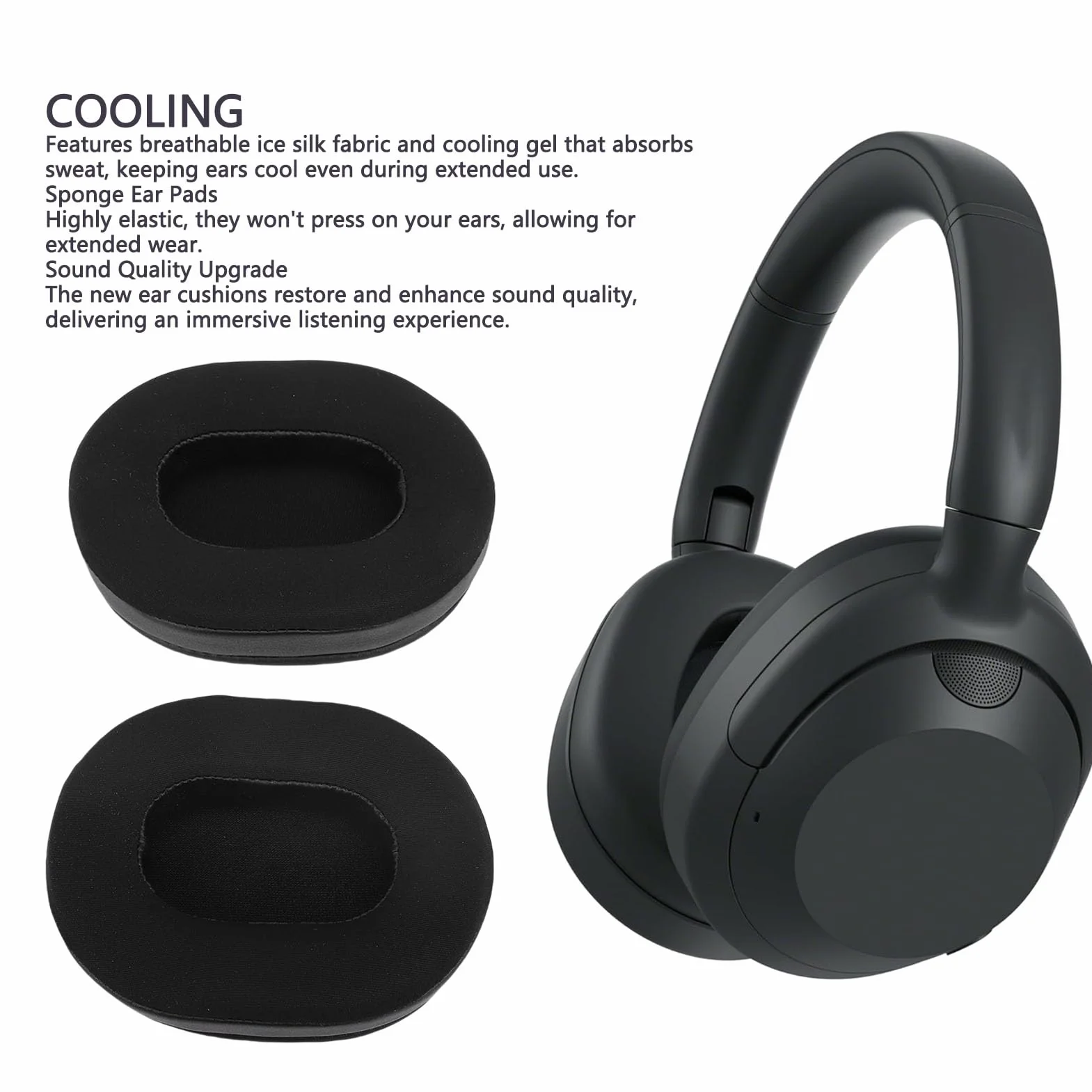 Zunate 2PCS Zestaw Słuchawkowy EARPADS, Miękkie Miękkie Białko Skórzane Słuchawki Oddychające z Jedwabnej Tkaniny, Miękkie Chłodzenie Komfortu, do Zużycia Słuchawek WH Ult900N