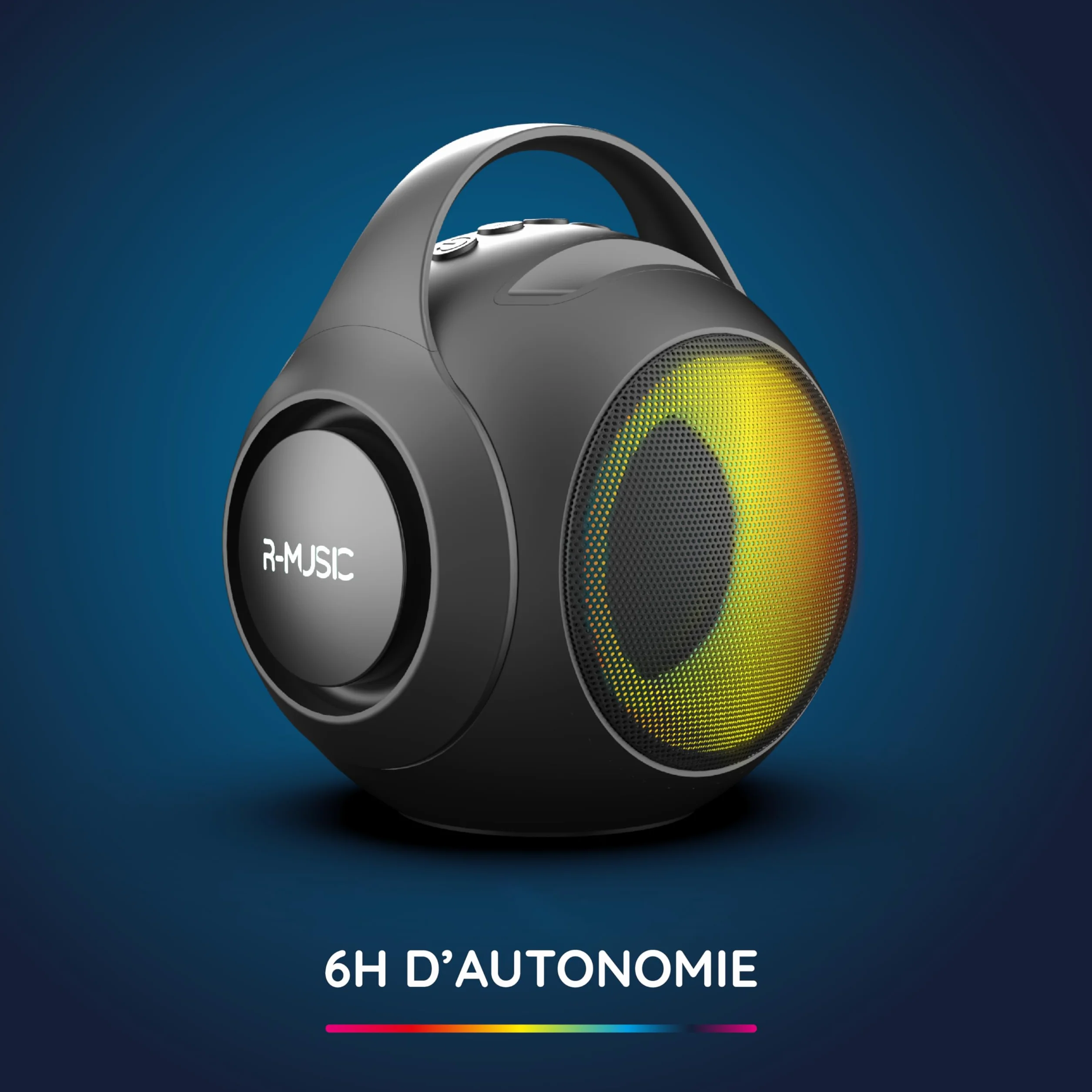 R-MUSIC DUOLED - Bezprzewodowy głośnik RGB z 2 mikrofonami do karaoke - porty AUX/Micro SD/USB, 11 zestawów świateł, 2 mikrofony w zestawie, uchwyt do smartfona, zniekształcenie głosu
