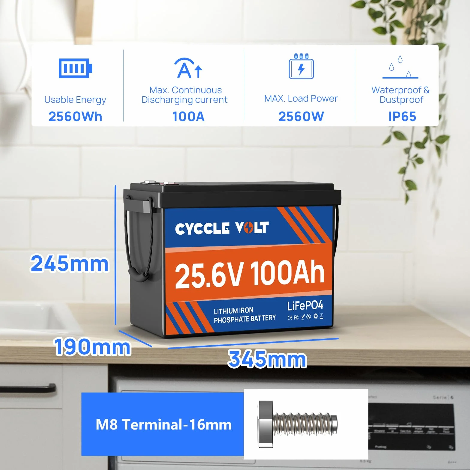Akumulator litowy LiFePO4 24V 100Ah, akumulator LiFePO4 do głębokiego rozładowania 9000+ cykli z BMS, MAX moc 2560W, idealny do kampera, silnika trollingowego, magazynowania energii poza siecią