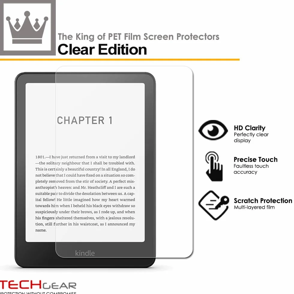 TECHGEAR 2-pak ochraniaczy ekranu do 17.8 cm Amazon Kindle Paperwhite/Signature/Paperwhite Kids/Kindle Colorsoft (wydanie 2024 / 12. generacji) CLEAR pełna osłona ekranu wyświetlacza LCD