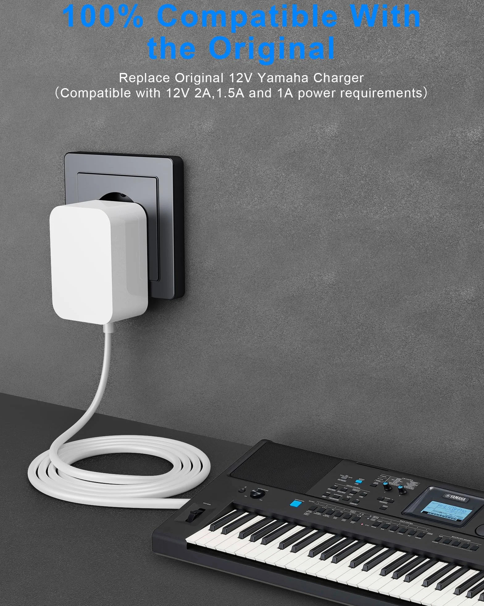Adapter 12 V/2 A do Yamaha Keyboard Power AC Adapter do PA-130a PA-130b PA-150b P45 PA-3b PA-3c PA-5d PSR-210 PSR-78 P125 E373 EZ-220 EZ-300 Electronic. Ładowarka podłogowa 24 W 5.5M-biała