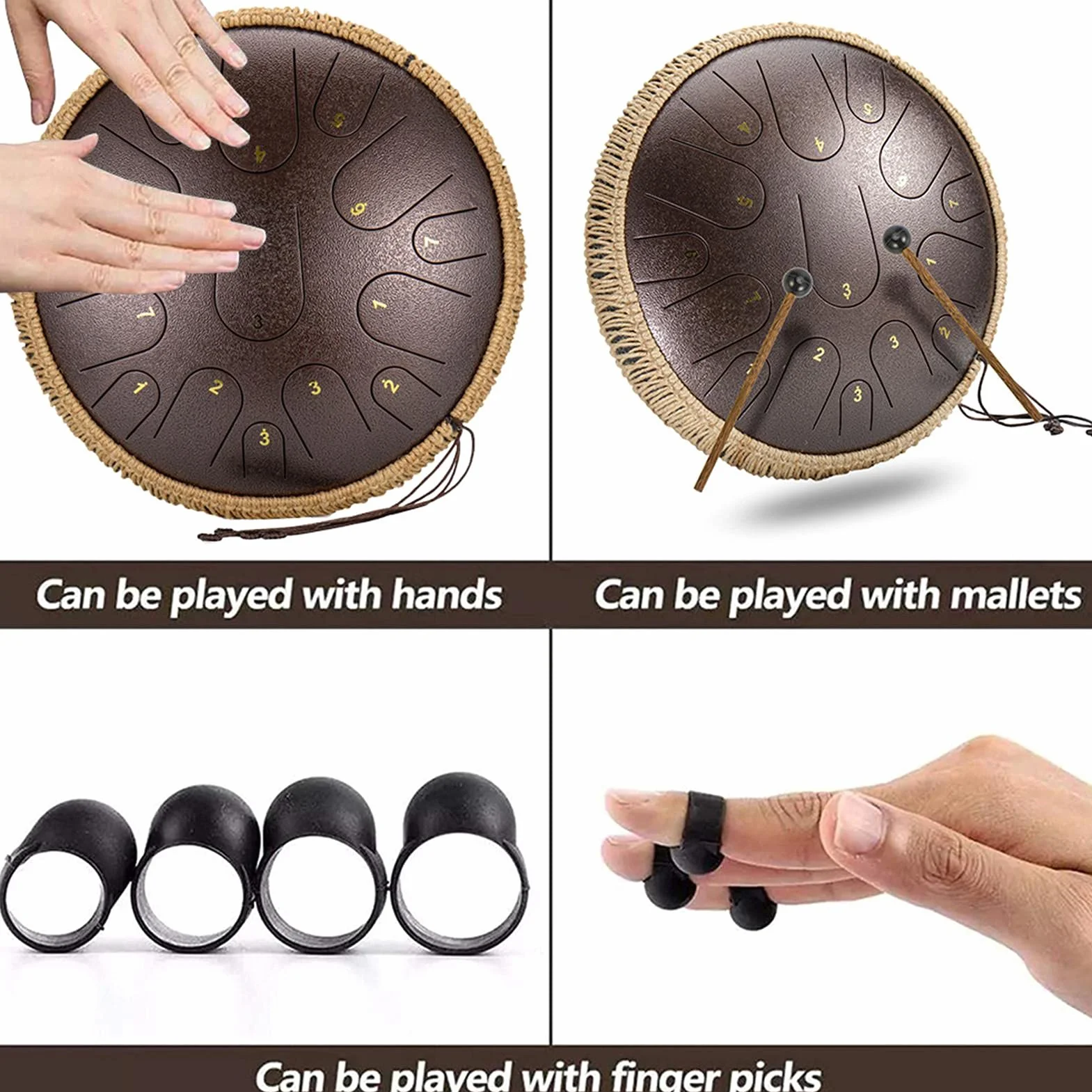 Stalowy Bęben Językowy 35,5 cm - 15 Nut w Kolorze D, Eteryczny Perkusyjny Instrument dla Początkujących z Pełnym Zakresem, Ręczny z Torbą do Przenoszenia i Parą Pałeczek