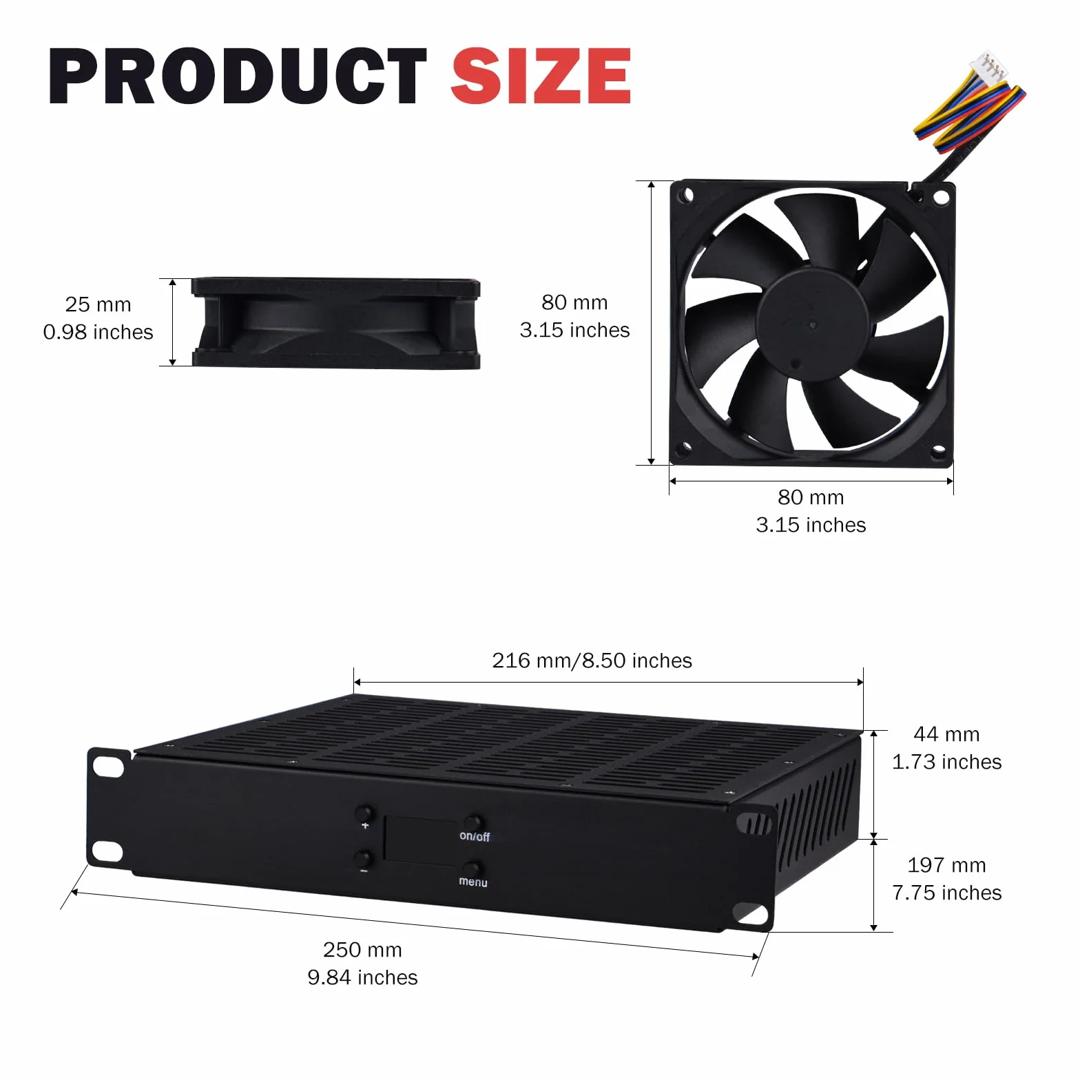 GeeekPi 10-calowy 1U Rackmount Fan Taca z wyświetlaczem OLED, 4 sztuk 80mm aktywne wentylatory do 10-calowego mini serwera rack, kompatybilny z DeskPi RackMate T0 / T1 / T2 / T0 Plus / T1 Plus / TL1