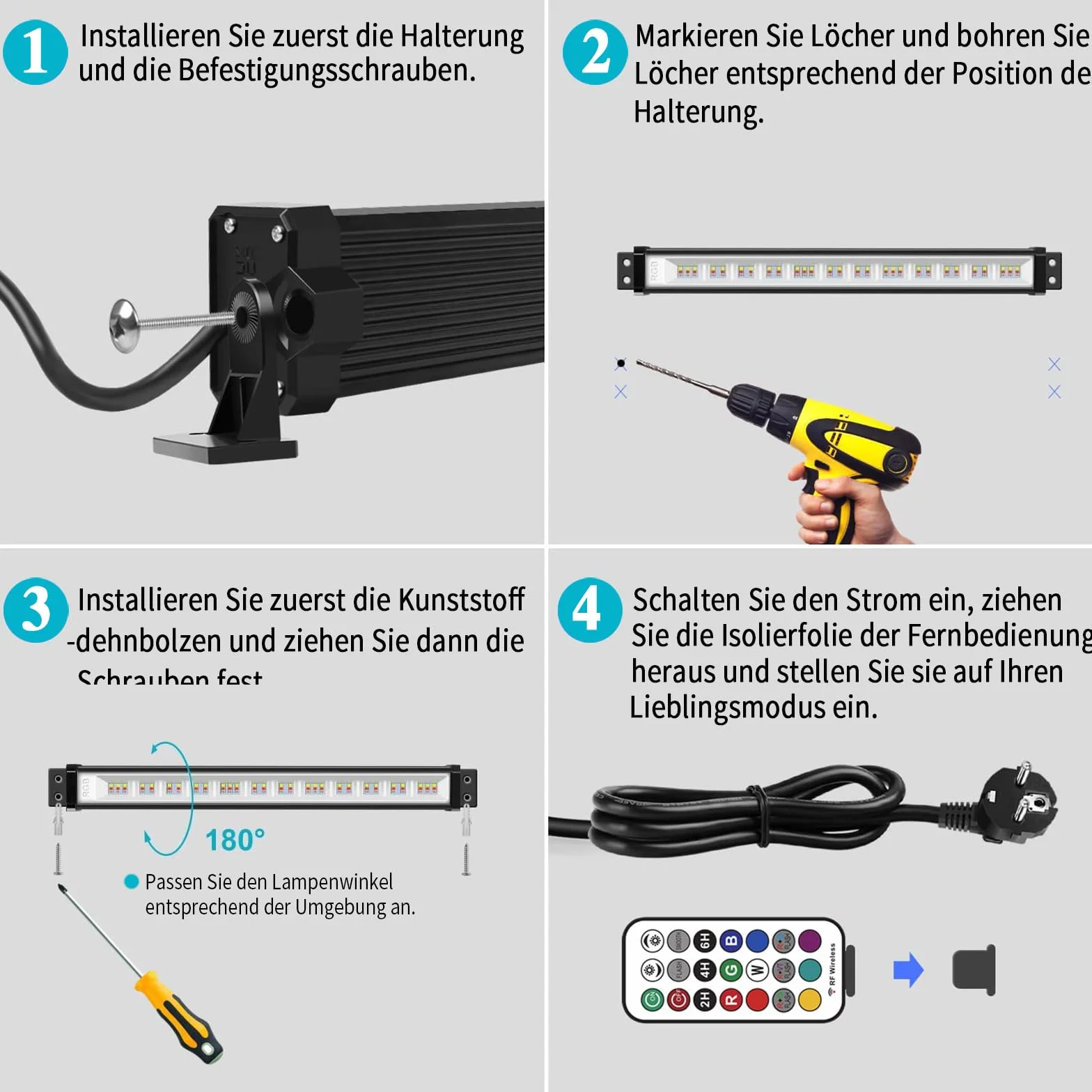 MEIHUA Reflektor RGB 42 W, 10 kolorów, 30 trybów, 6 poziomów jasności, IP66, wodoszczelny, z pilotem zdalnego sterowania, oświetlenie imprezowe, na imprezę, na Boże Narodzenie, Halloween