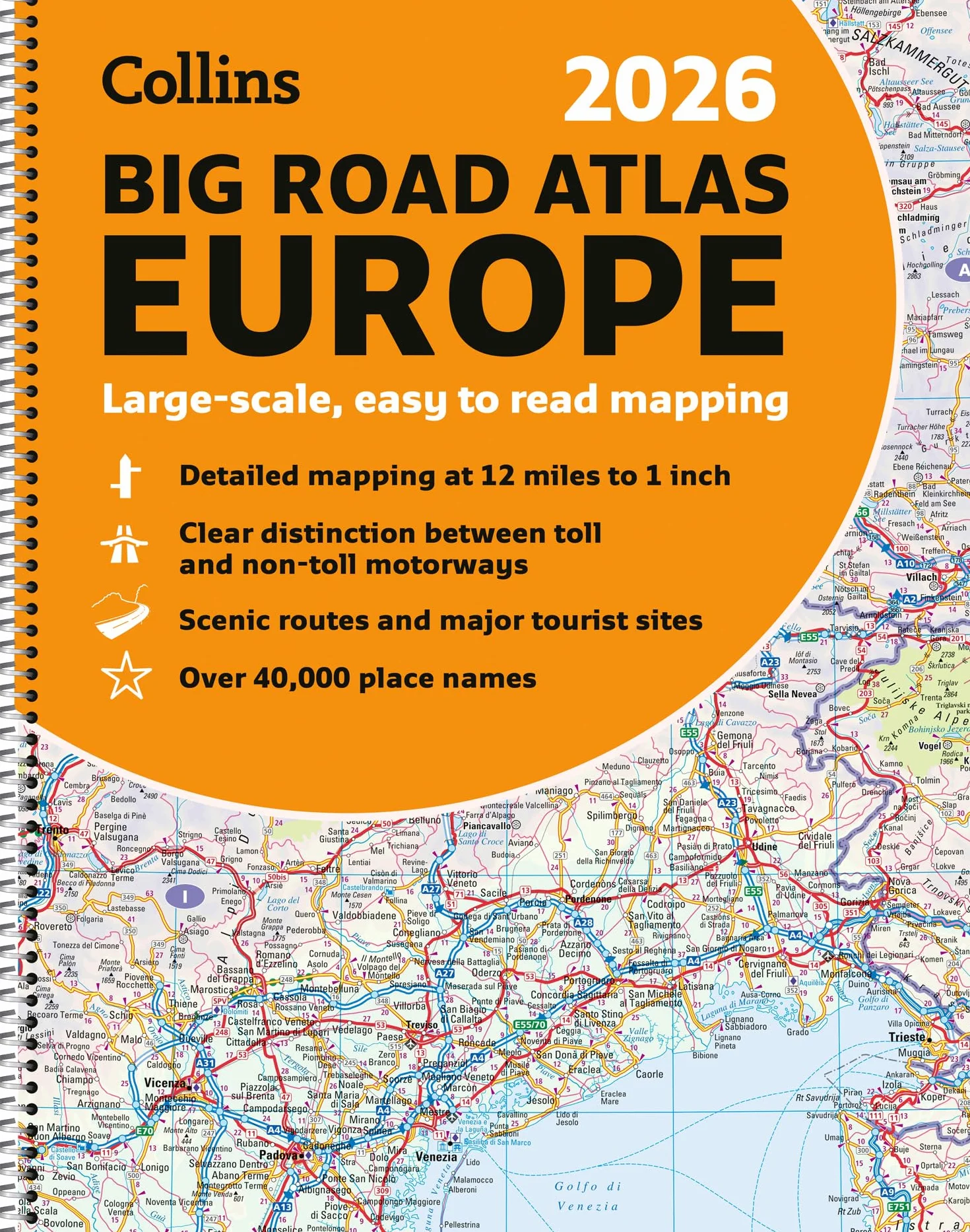 Collins Big Road Atlas Europe 2026 (A3 Spiral): Clear, easy-to-read mapping