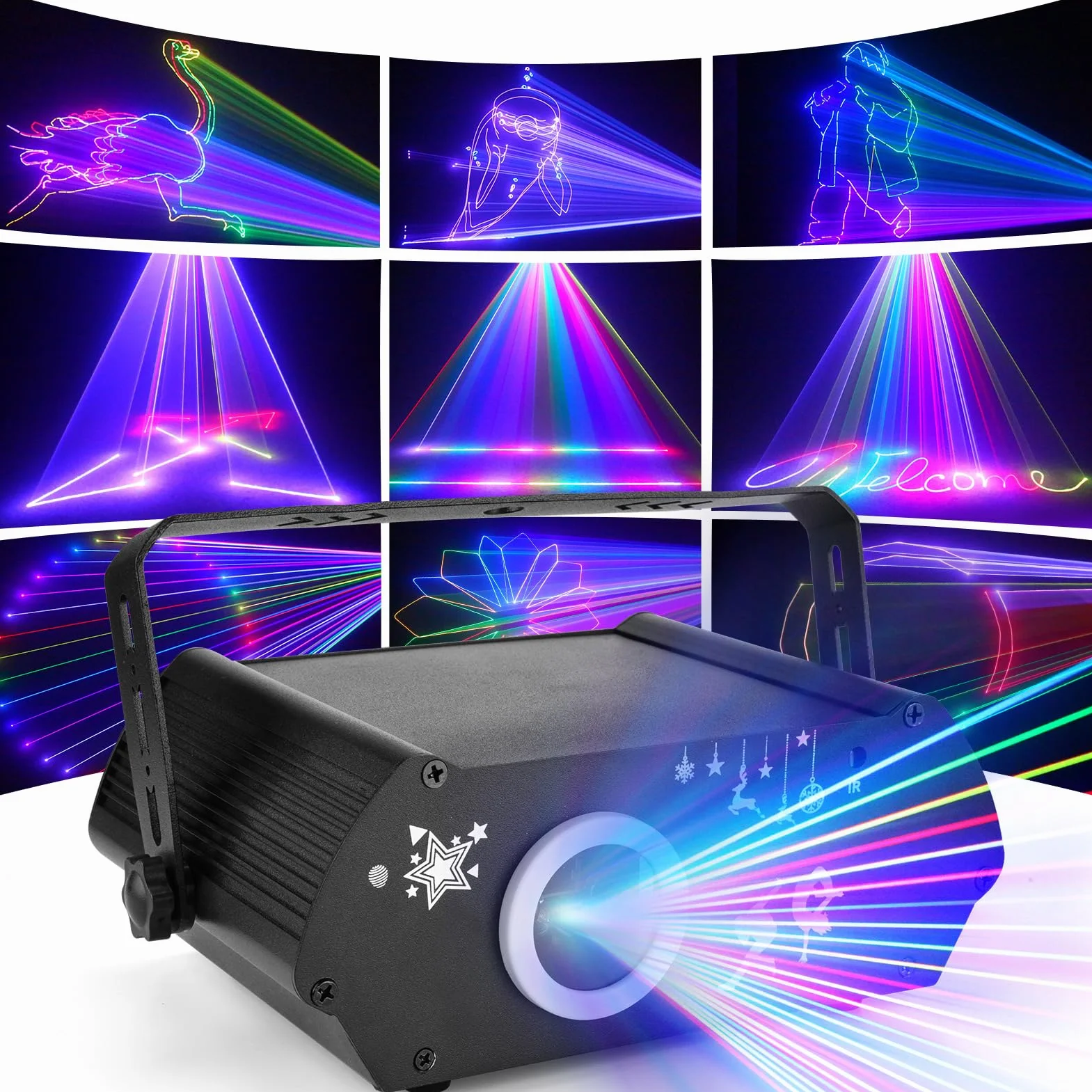 YIKANWEN Profesjonalne oświetlenie imprezowe DJ – 170+ 3D RGB reflektor animacyjny, aktywacja dźwiękiem i DMX512, sterowanie za pomocą aplikacji do pokazów scenicznych, dyskoteek klubowych