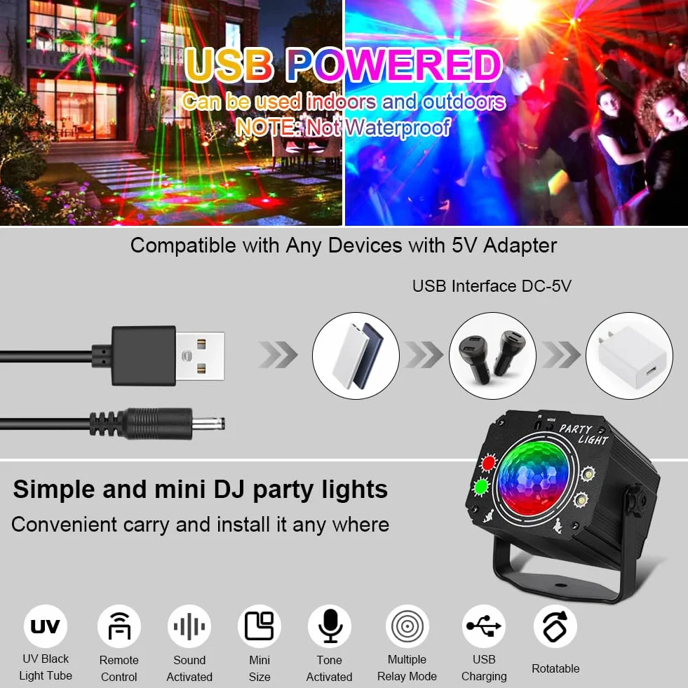 URAQT Kula dyskotekowa, światło imprezowe z pilotem zdalnym, 60 trybów, sterowanie muzyką, kabel USB 2 m, 360° RGB, oświetlenie imprezowe do klubu