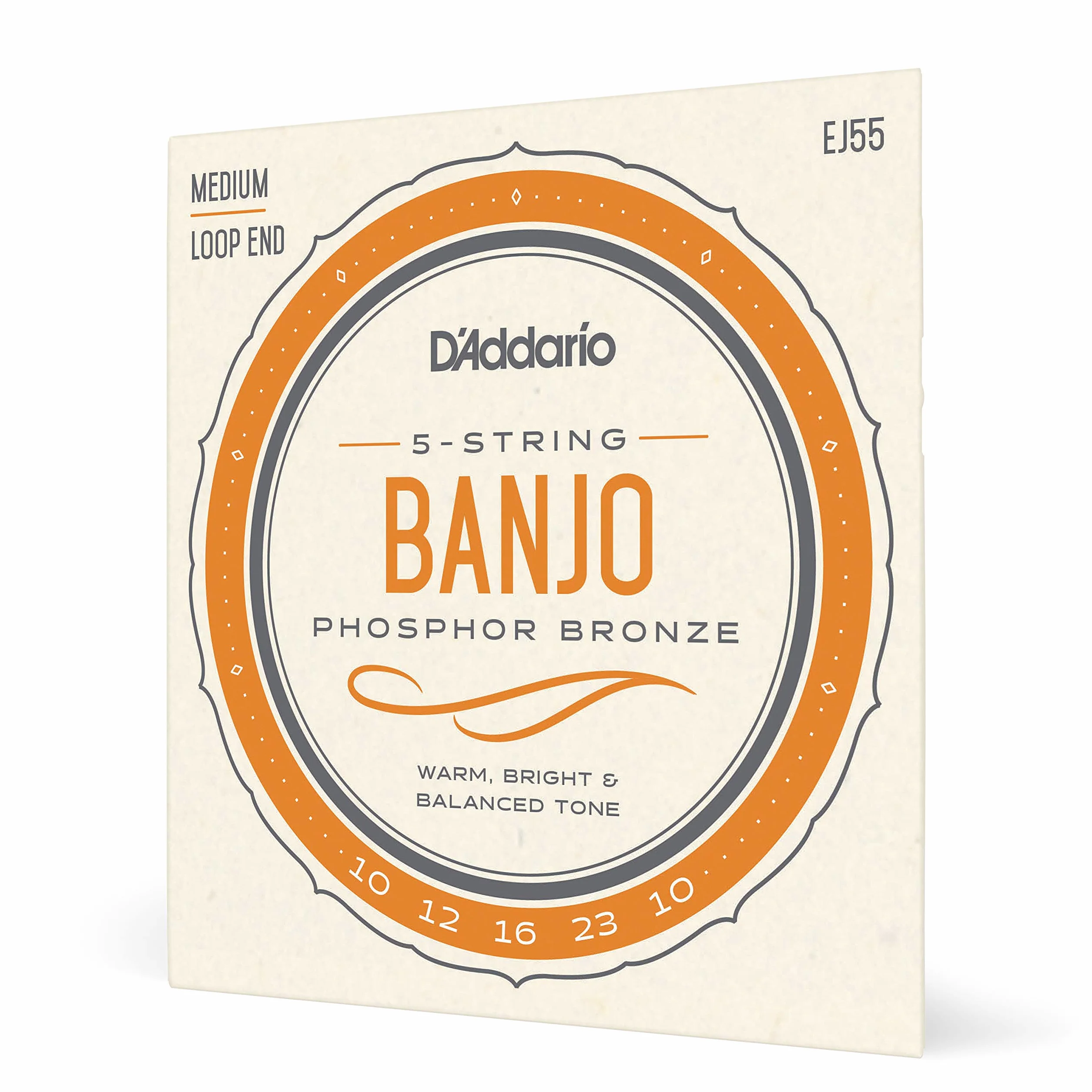D'Addario EJ55 Zestaw 5 strun do banjo, brąz fosforowy, średnie, 10-23
