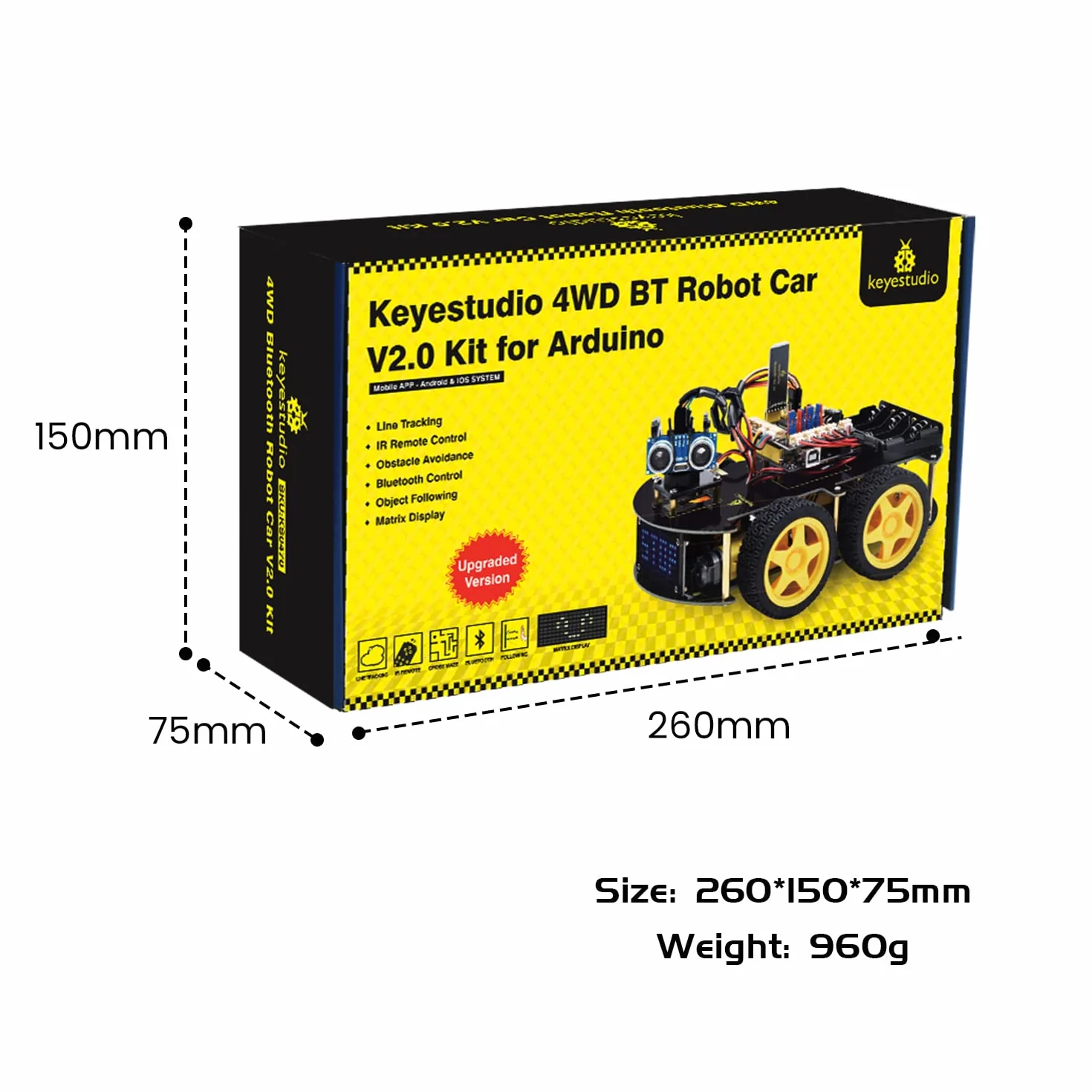 KEYESTUDIO 4WD zestaw do montażu robota V2.0+, kompatybilny z elektroniką Arduino IDE z mikrokontrolerem, modułem śledzenia line, czujnik ultradźwiękowy