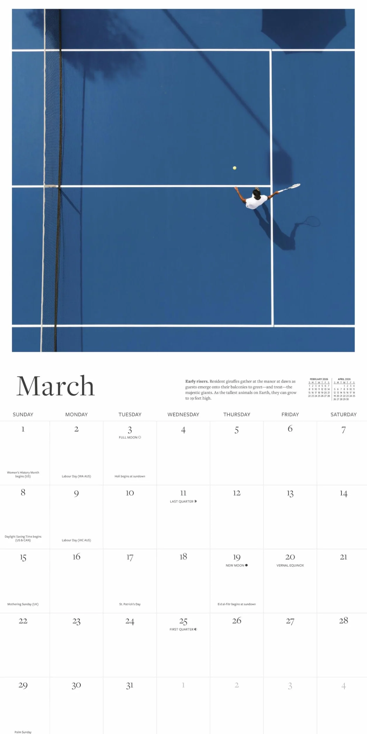 The Tennis Court Wall Calendar 2026: A Year of the World's Greatest Tennis Courts