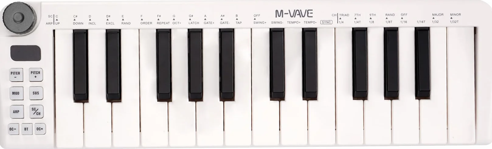 M-VAVE 25-klawiszowa mini klawiatura, klawiatura MIDI, profesjonalny Beat Maker i Keytar do produkcji muzycznej, wbudowana bateria, bezprzewodowe połączenie, Biały, mini bez