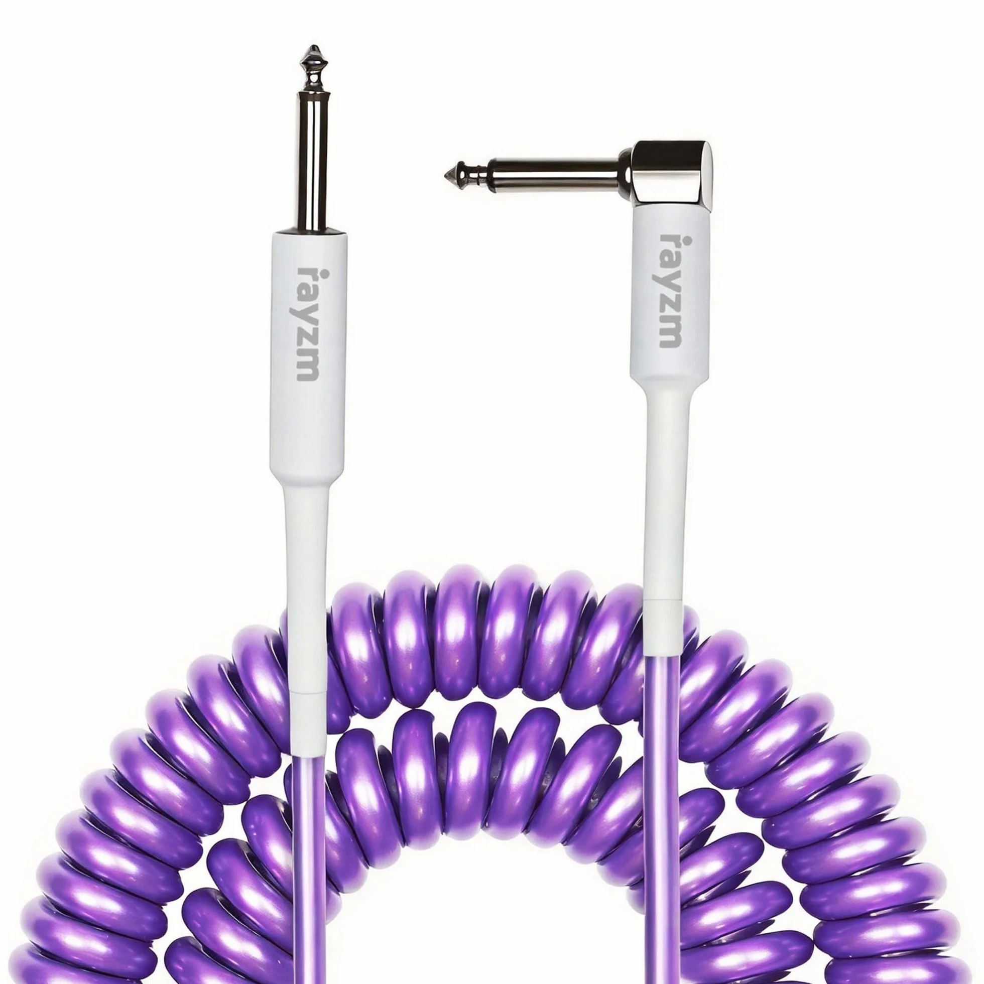 Rayzm Zwinięty kabel do instrumentu, 2-metrowy zwinięty przewód, prawokątny do prostego spiralnego przewodu do gitary/basu