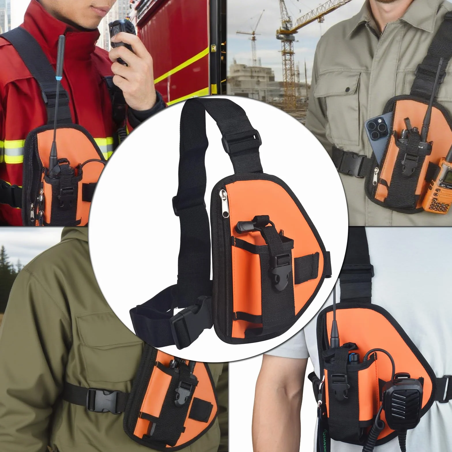HYS Nylonowa uprząż na klatkę piersiową, regulowany pasek na ramię do wędrówek / użytku taktycznego, lekka torba crossbody z kieszeniami na zamek błyskawiczny, do dwukierunkowego radia Motorola