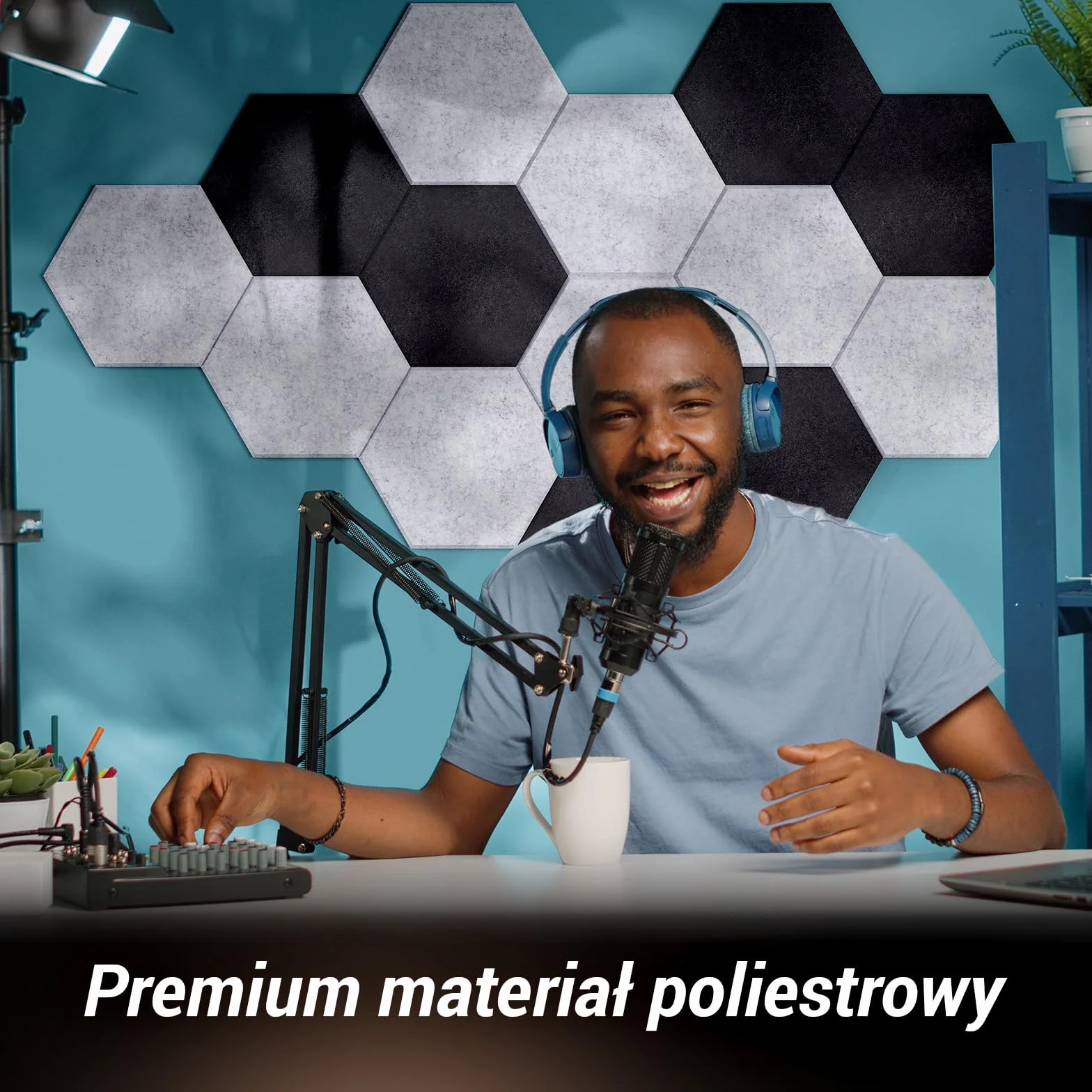 TONOR 12-pak Panele Akustyczne Samoprzylepne, 30×26×1 cm Panel Akustyczny Ścienny, Pianka Akustyczna Wysokiej Gęstości do Studia/Biura/Sypialni/Salonu, Czarny & Jasnoszary