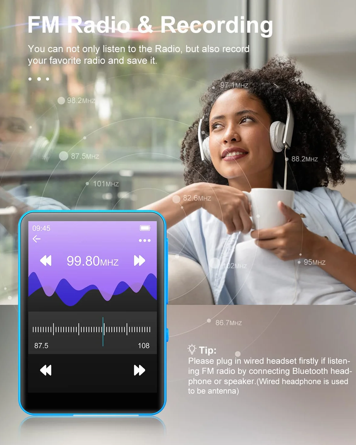 64 GB odtwarzacz MP3 z Bluetooth 5.0, przenośny odtwarzacz muzyki HIFI z głośnikiem, ekran 2,4" Full Touch, E-Book, budzik, radio FM, dyktafon, obsługa do 128 GB