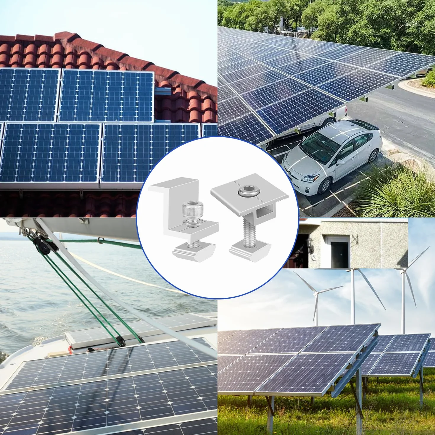 Wiseten 12 sztuk uchwytów do modułu solarnego, zaciski końcowe 30 mm, zaciski środkowe, 8 paneli słonecznych Z, zacisk krawędziowy + 4 regulowane zaciski modułowe w kształcie litery T do oprawionego
