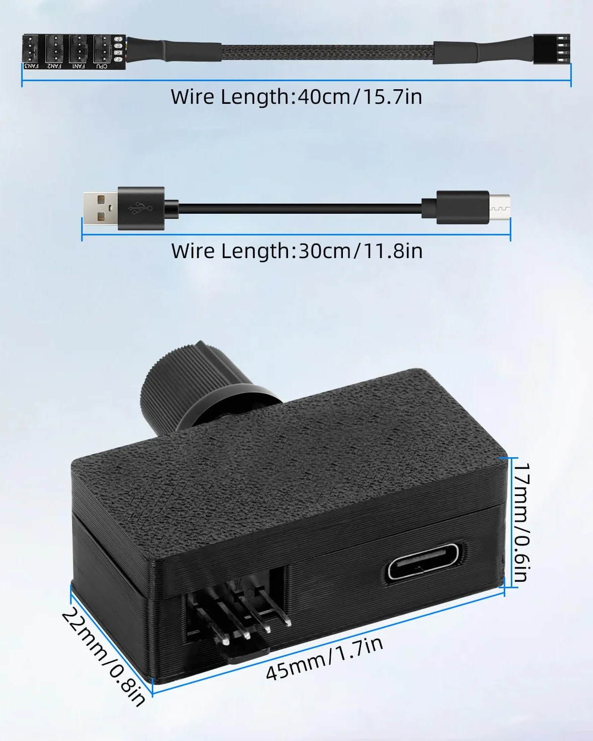 GELRHONR Piasta wentylatora PWM, 4-pinowy kontroler wentylatora, rozdzielacz 4-drożny z kablem zasilającym USB-C, wyjście 8 W