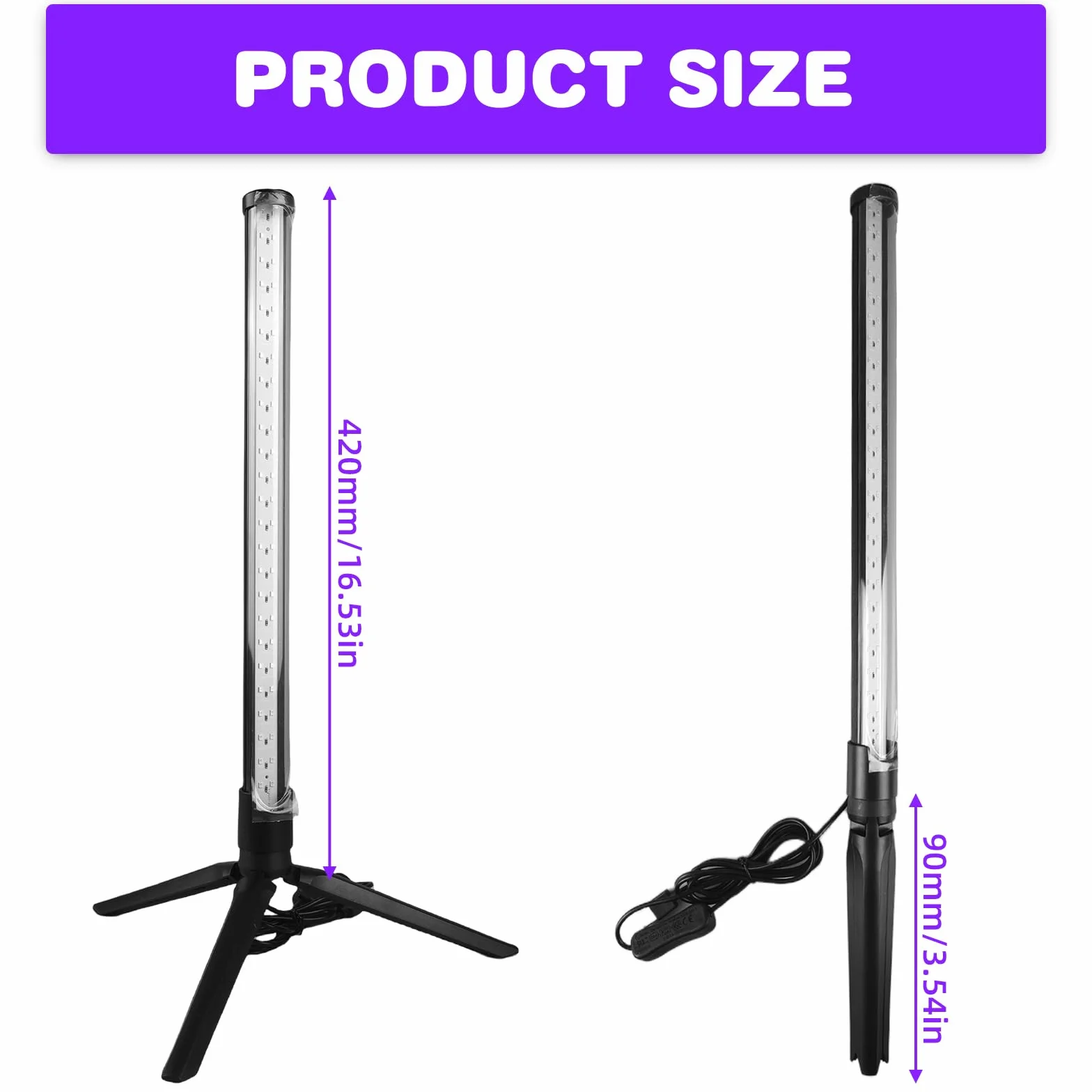 Lampa z czarnym światłem, 10 W, 395-405 nm, wysokość 42 cm, z włącznikiem/wyłącznikiem, światło UV, statyw podłogowy, lampa stojąca na dyskotekę, imprezę, akcesoria imprezowe, dekoracja Halloween