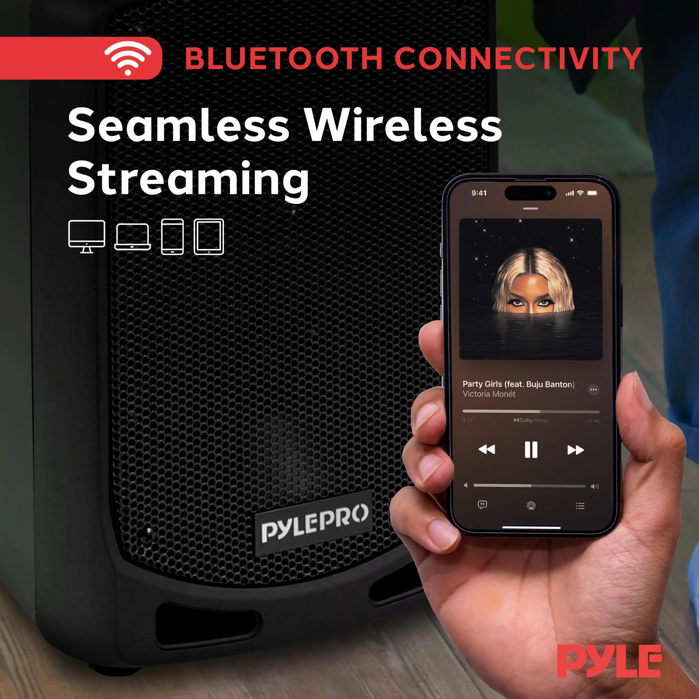 Pyle Głośnik Bluetooth Karaoke PA - Indoor/Outdoor Przenośny system dźwiękowy z bezprzewodowym mikrofonem, nagrywanie audio, akumulator, odtwarzacz USB/SD, uchwyt na stoisko - na imprezę, sterowanie