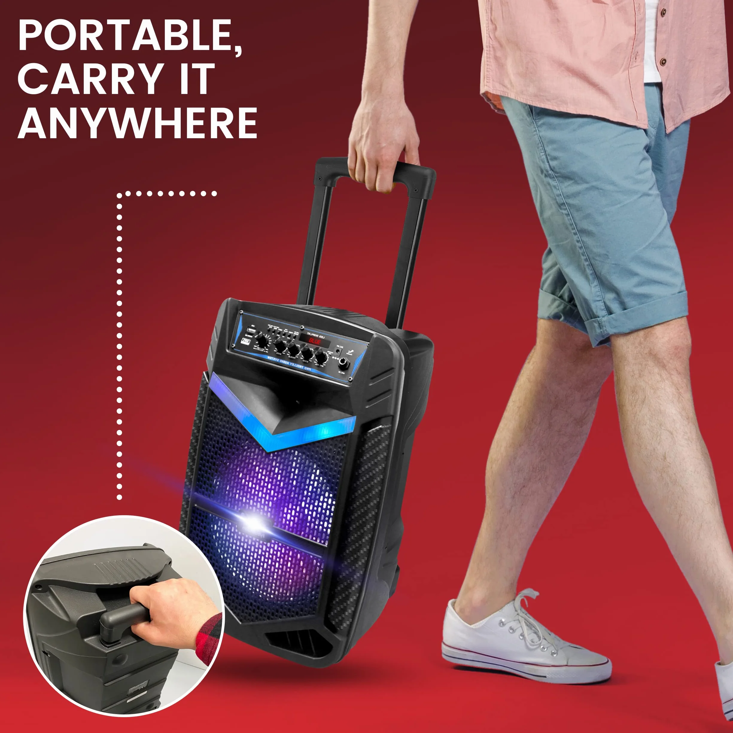 Pyle Głośnik PA Bluetooth, urządzenie do karaoke z mikrofonem do karaoke, 600 W, pudełko na imprezę, możliwość ładowania, subwoofer, 1" tweeter, funkcja nagrywania, oświetlenie imprezowe, radio USB/SD