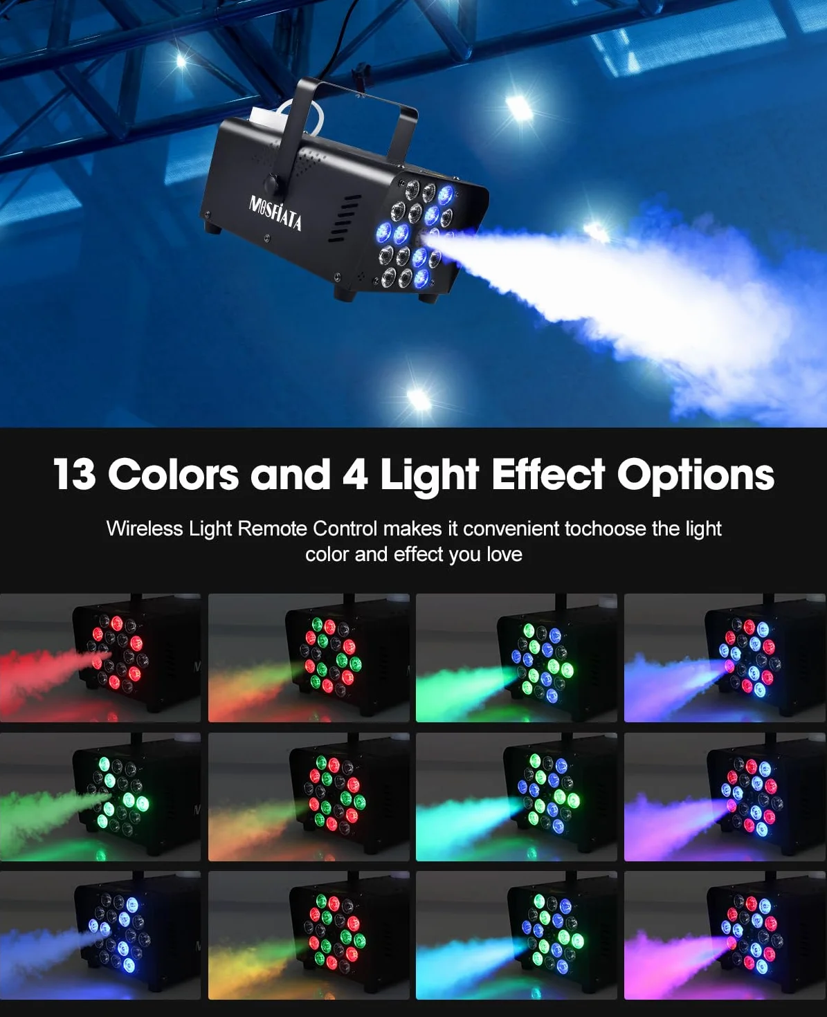 Mini maszyna do dymu 600 W z 18 diodami LED RGB na imprezy, wesela, Halloween, dyskotekę, efekt sceniczny DJ