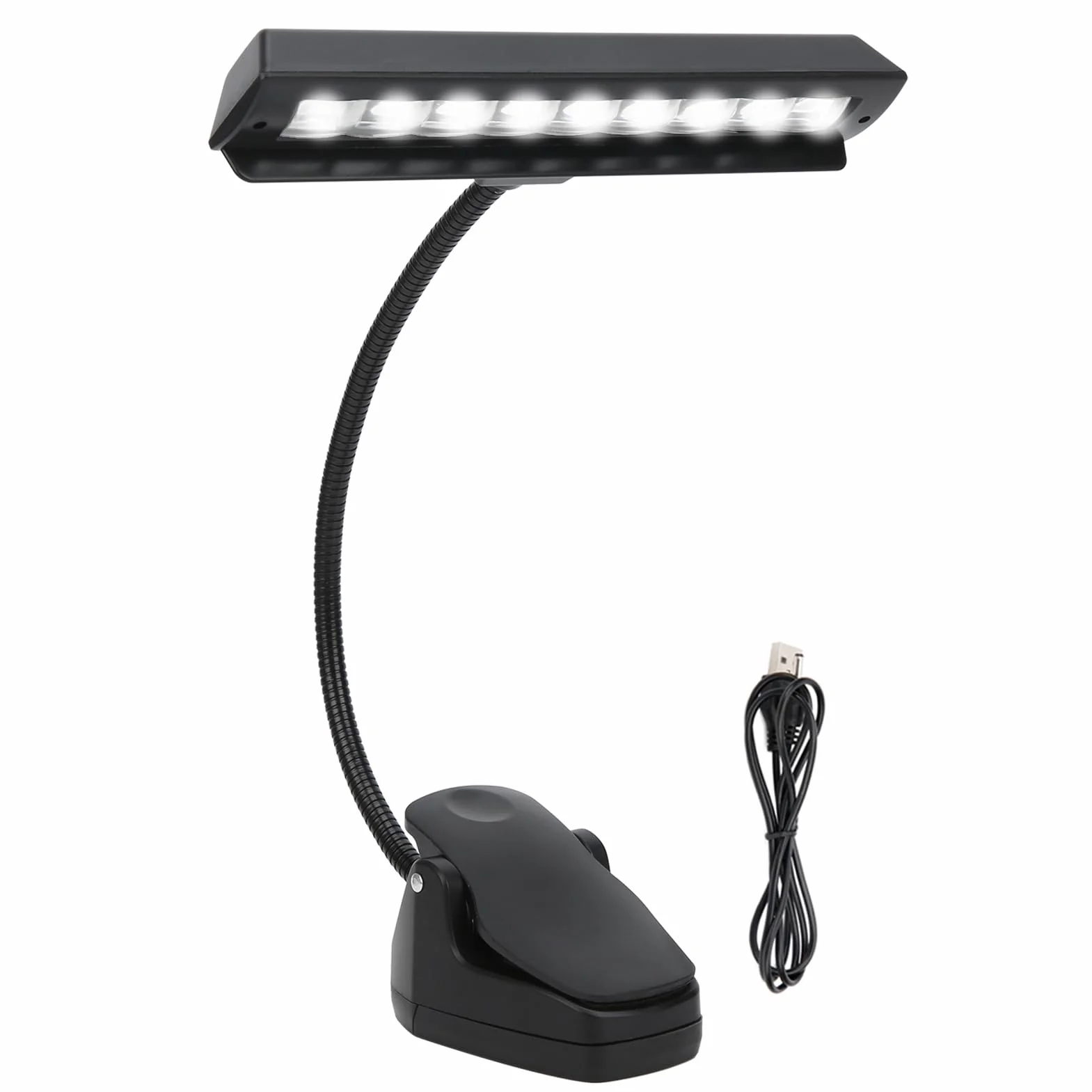 Lampka Na Stojak Na Nuty LED, 16,7 X 8,5 X 2 Cale Baterie USB Z Regulacją 2 Jasności Klips Na Lampkę Na Stojak Na Nuty do Stojaków Muzycznych, Zagłówków, Pianin, Biurek