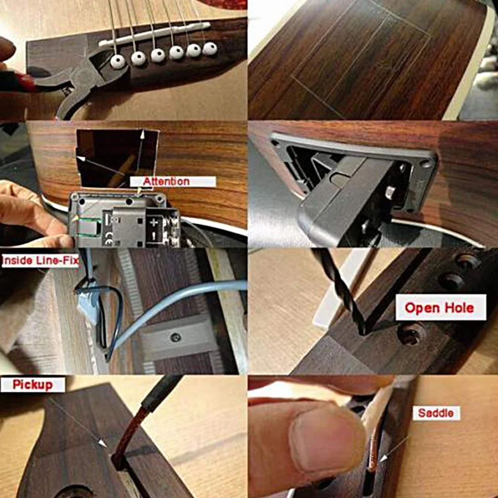 Przetwornik do gitary, przedwzmacniacz gitarowy EQ Tuner Piezo Pickup Beat Gitara Części Akcesoria