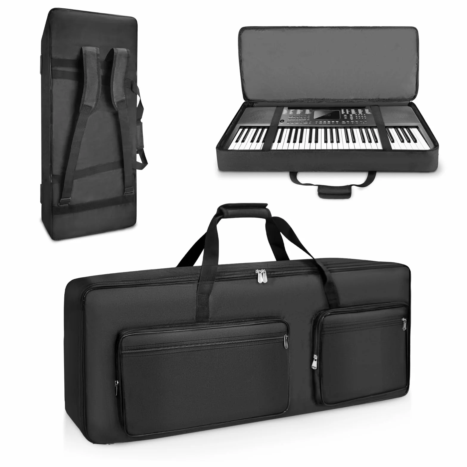 SUNDOY 49 61 76 88 Torba na keyboard – gig bag z tkaniny Oxford 600D, 8mm piankowa wyściółka, idealna do transportu keyboardów, akcesoriów muzycznych i nie tylko, czarny, Für Klaviere mit 61 Tasten